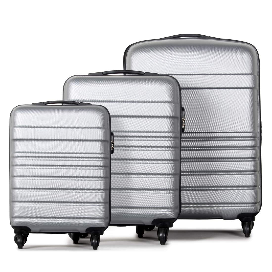 THE CLOWNFISH Stride Set of 3 Luggage Polypropylene Hard case 4 Wheel Check-in Trolley Bags Carry-On Suitcases- Grey (Small-56 cm, Medium-65 cm, Large