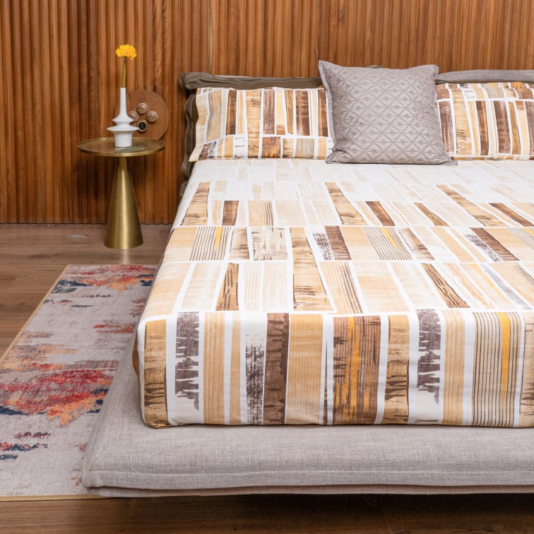 Urban Space -Home Furnishing Store Fitted King Size Cotton Bedsheet - Skyscrapper Mustard