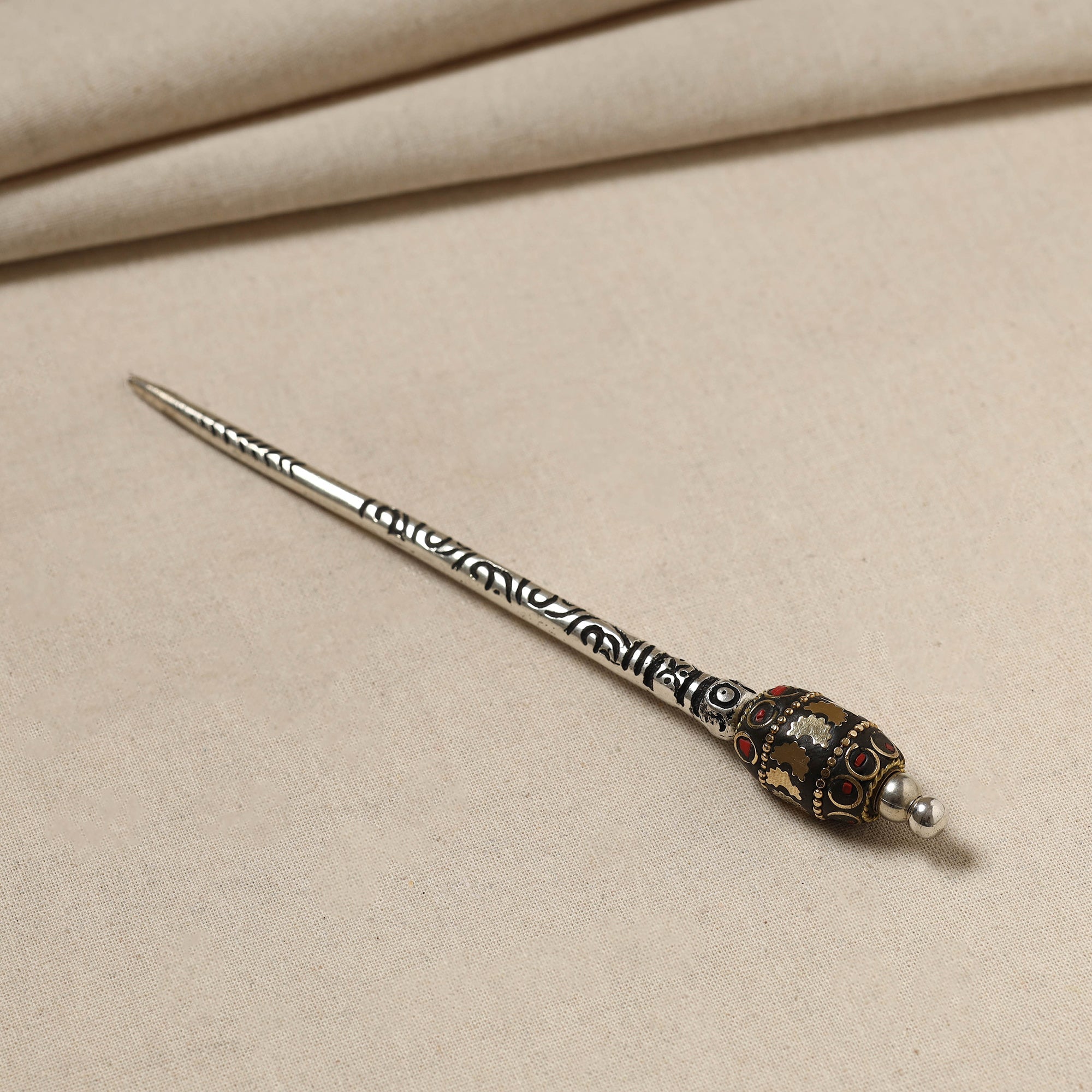 WHITE RIVER STORIES Antique Finish Oxidised German Silver Juda Stick - view 2