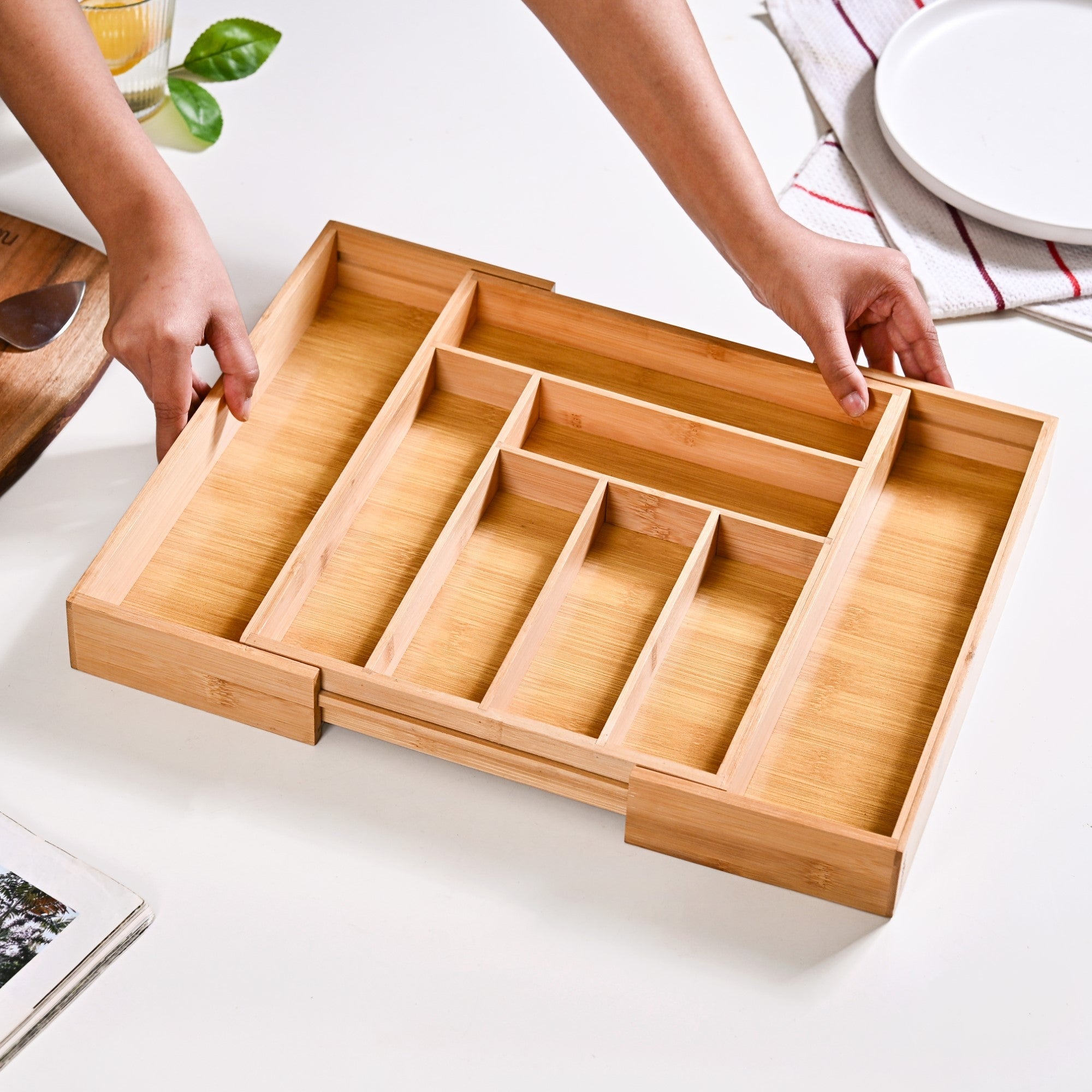 Nestasia Adjustable Bamboo Kitchen Drawer Organiser For Cutlery - view 3