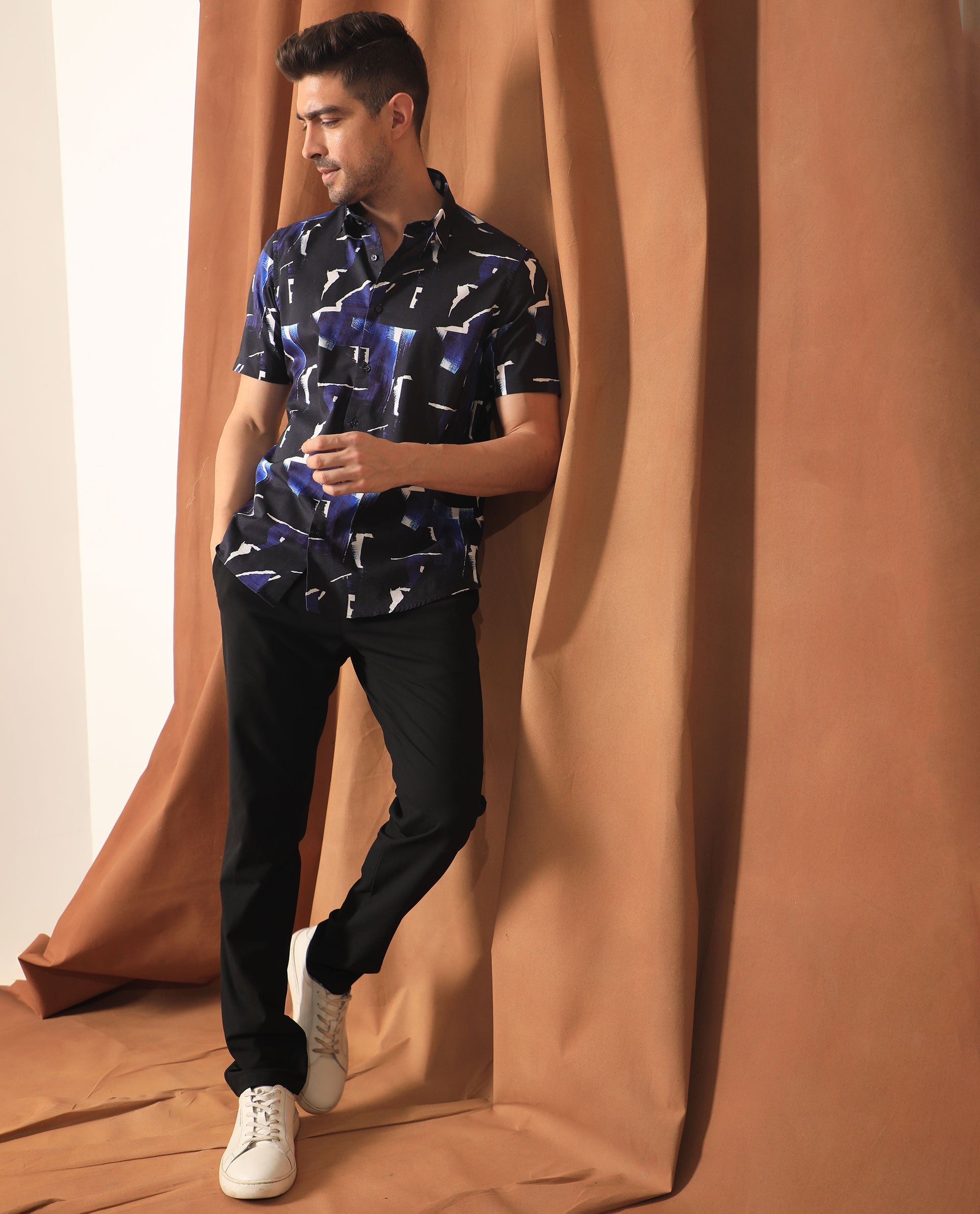 Rare Rabbit Men's Canva Blue Viscose Fabric Geometric Print Half Sleeves Shirt - view 7
