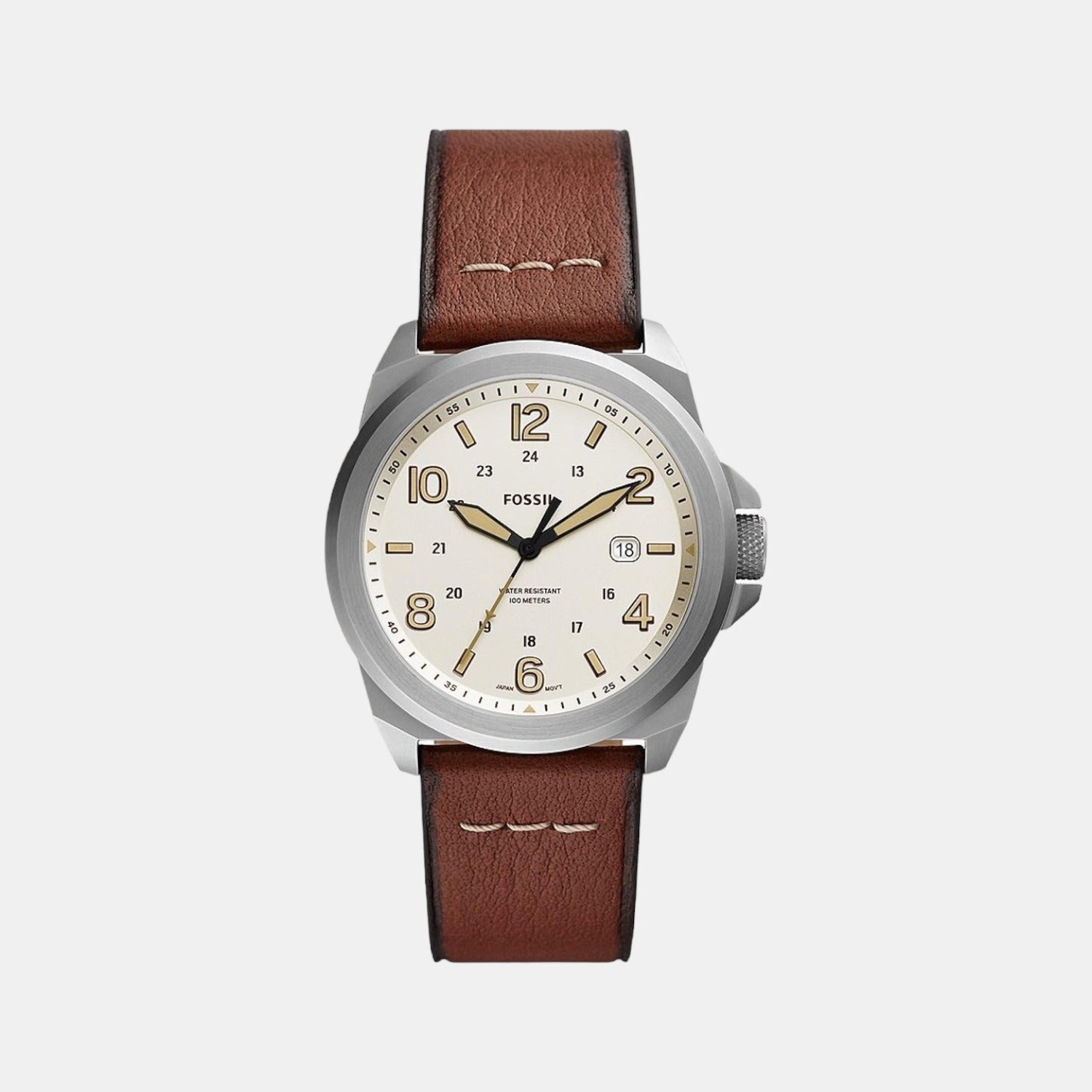 Fossil Bronson Men Quartz Cream Dial Analog Leather Watch FS5919