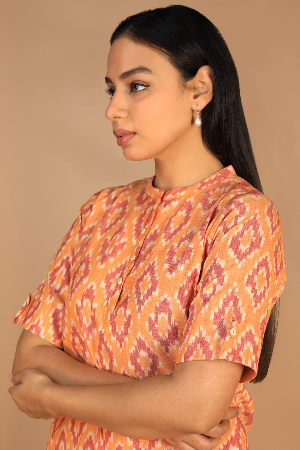 Kalanjali Ethnics Cotton Ikat kurti – Women's, PEACH - view 2