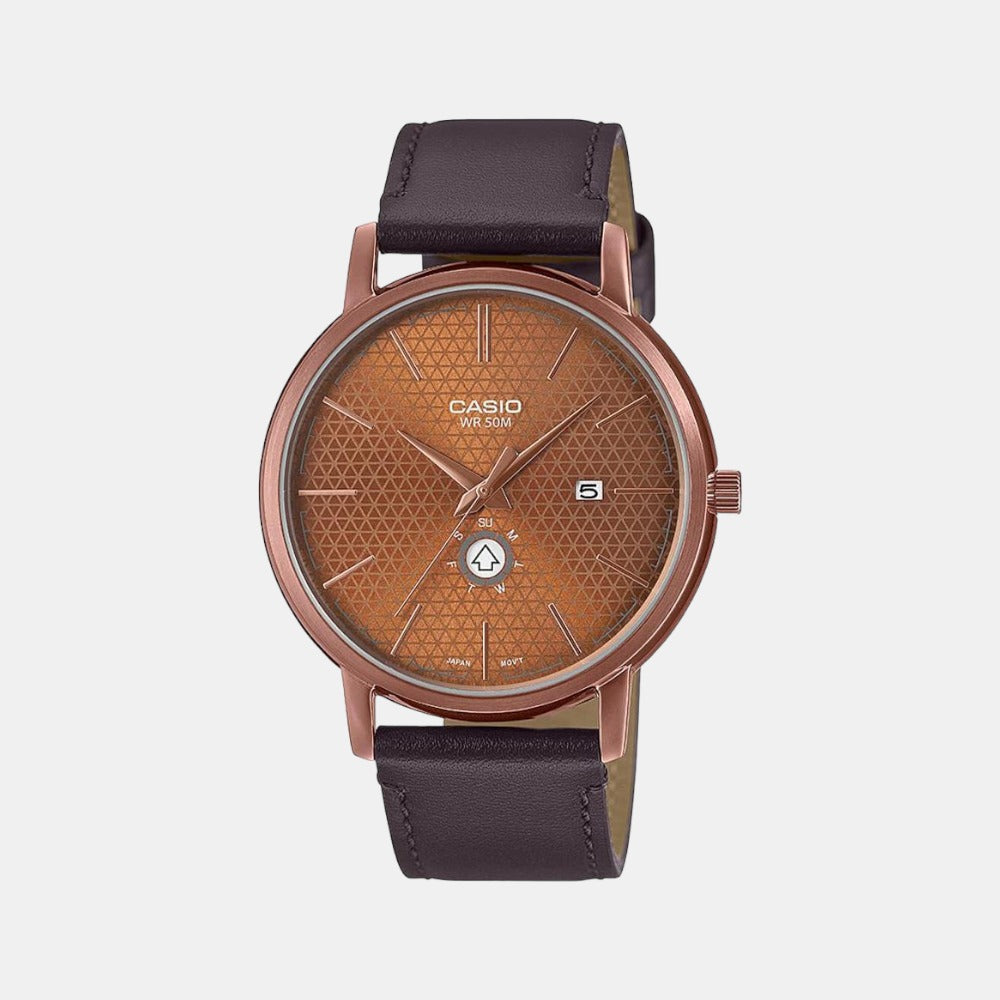 Casio Enticer Men Quartz Brown Dial Analog Leather Watch A2054