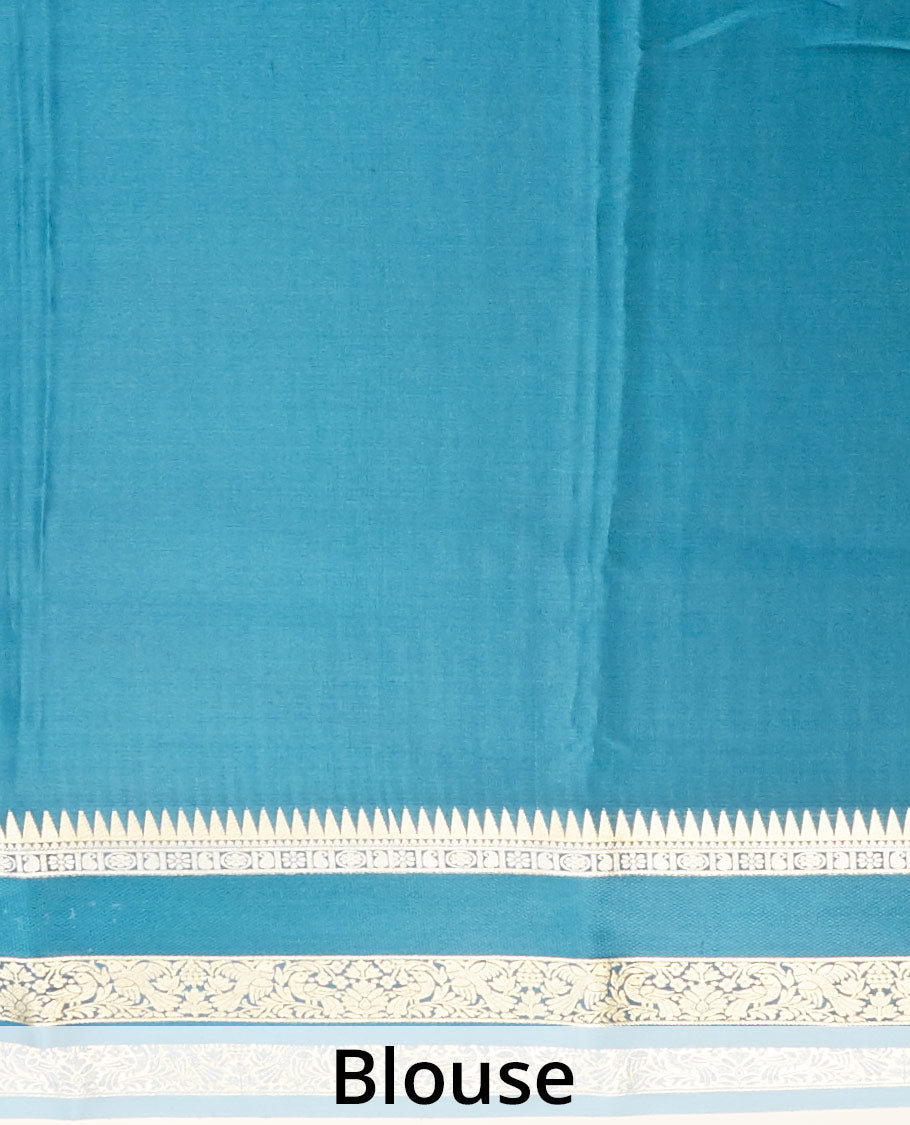 Pothys Cream & peach striped with zari design Mysore silk saree, jaal design border & intricate pallu - view 4