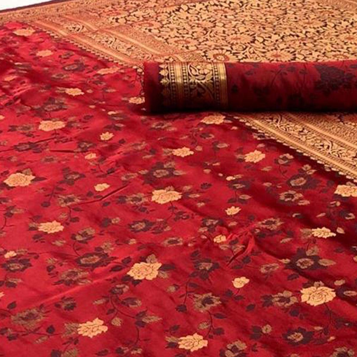 Peachmode Eye-catching Maroon Coloured Partywear Printed Silk Saree - view 2