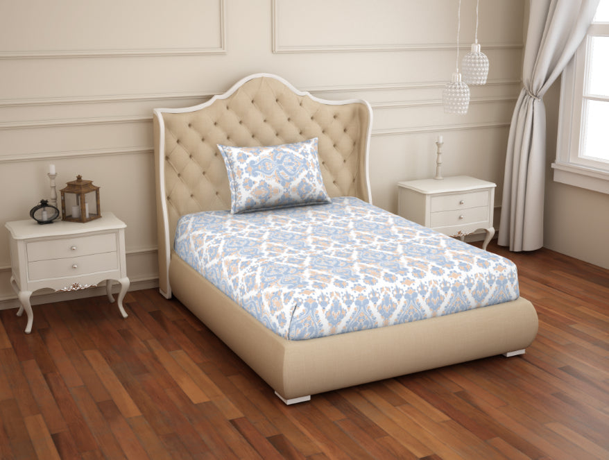 Spaces India Ornate Blue/Orange 100% Cotton Single Bedsheet - 2-In-1 By Welspun - view 3