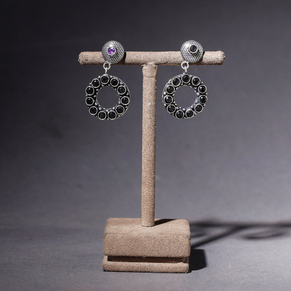 WHITE RIVER STORIES Antique Finish Oxidised German Silver Stone Earrings
