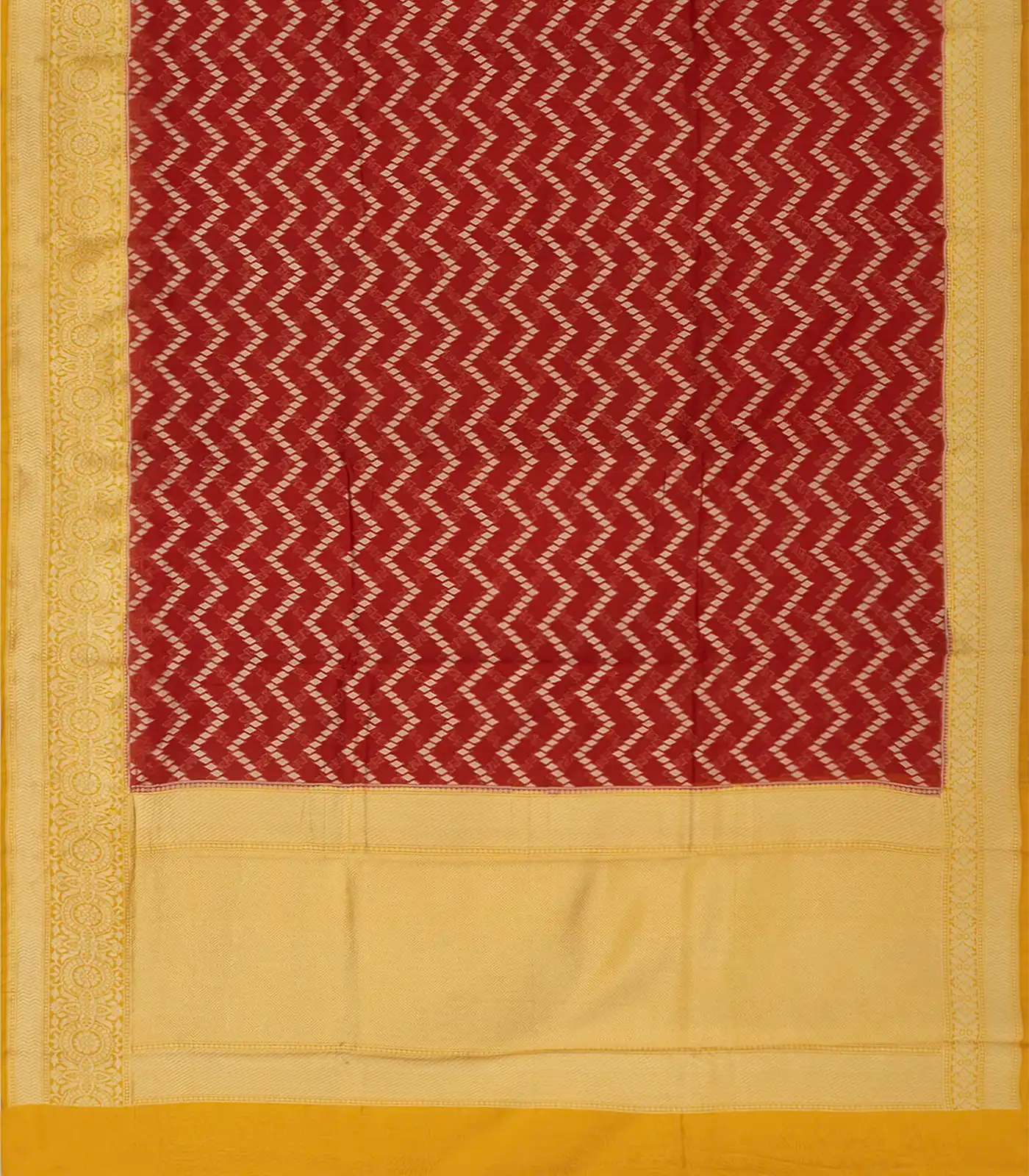 RmKV Red Handloom Banarasi Silk Cotton Saree With Chevron Motifs-Red - view 2