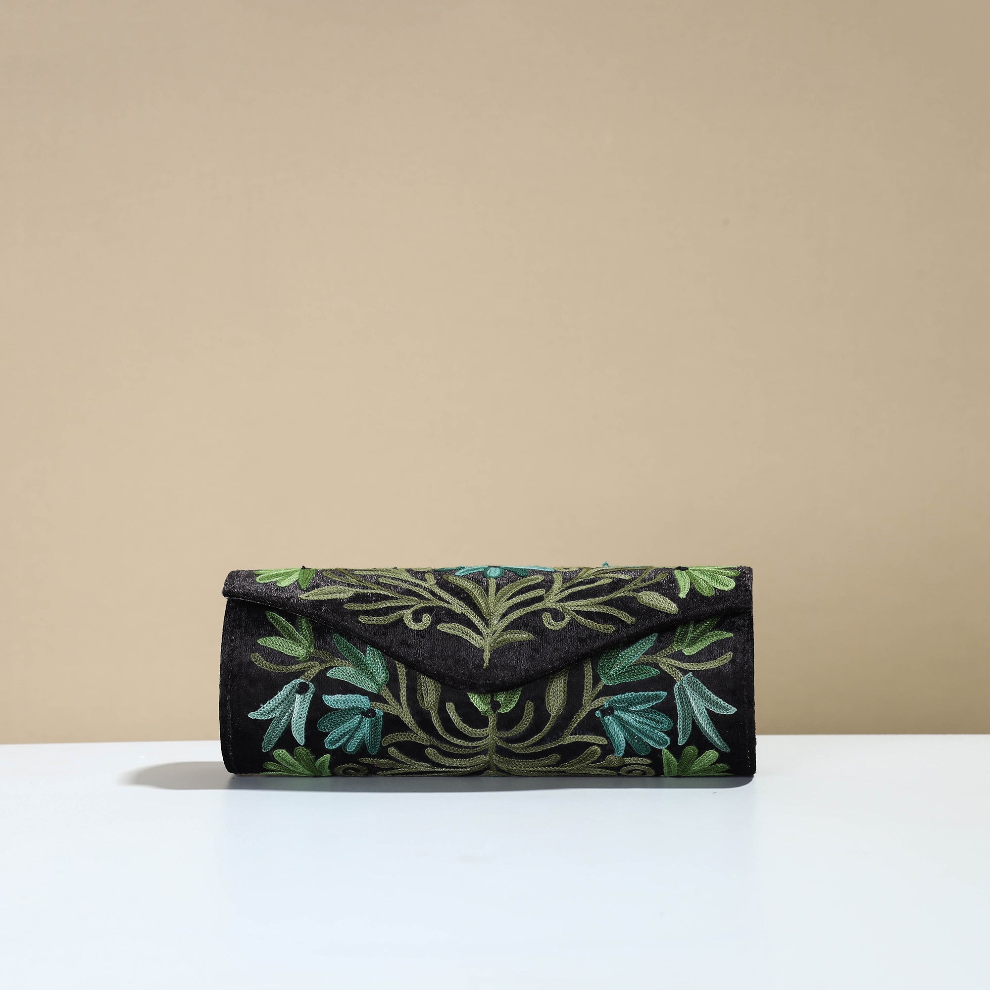 ITOKRI CRAFTS INITIATIVE Black - Kashmiri Crewel Hand Embroidery Velvet Clutch 49