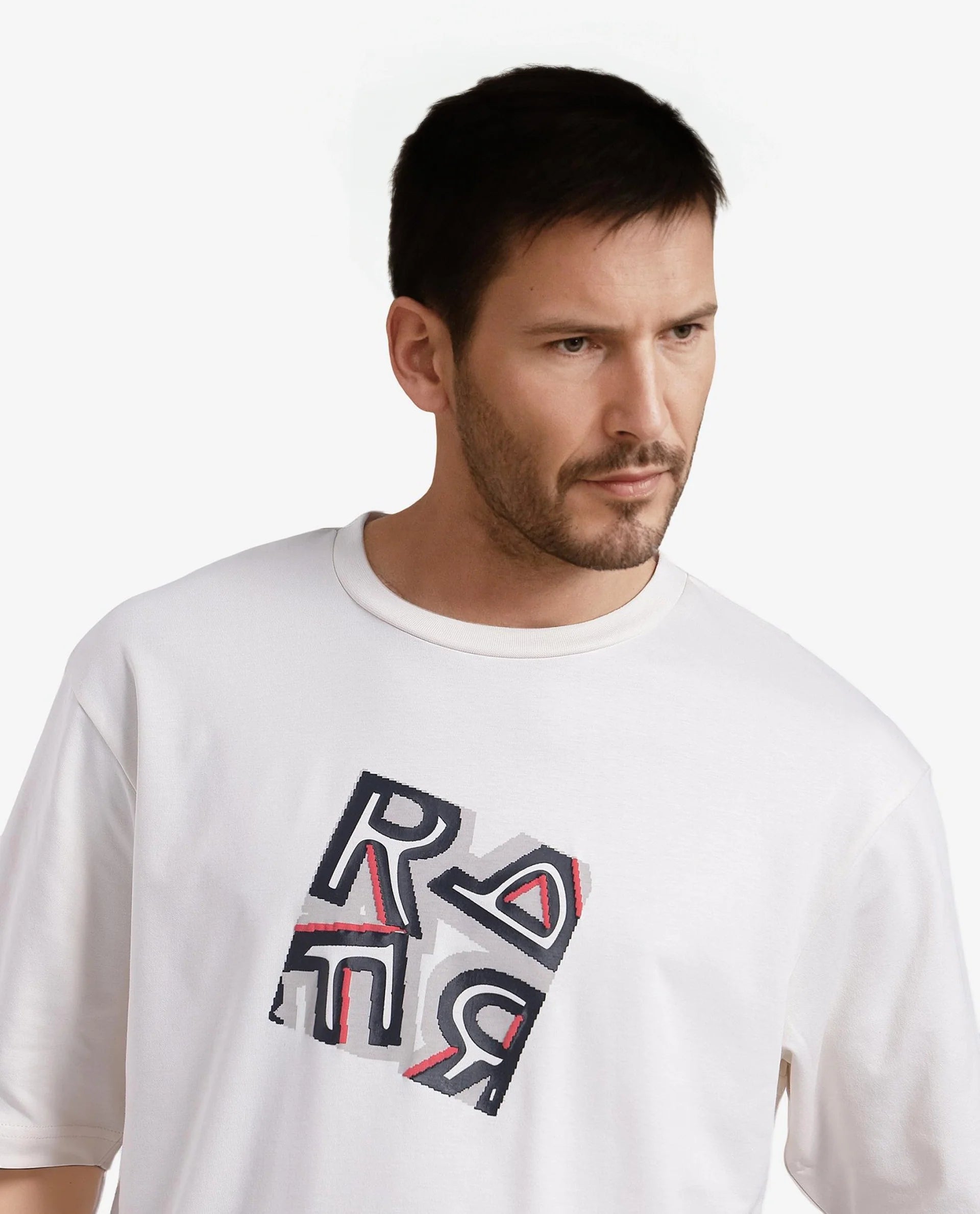 Rare Rabbit Men Reat Off White Cotton Polyester Fabric Short Sleeve Crew Neck Boxy Fit Printed T-Shirt - view 7
