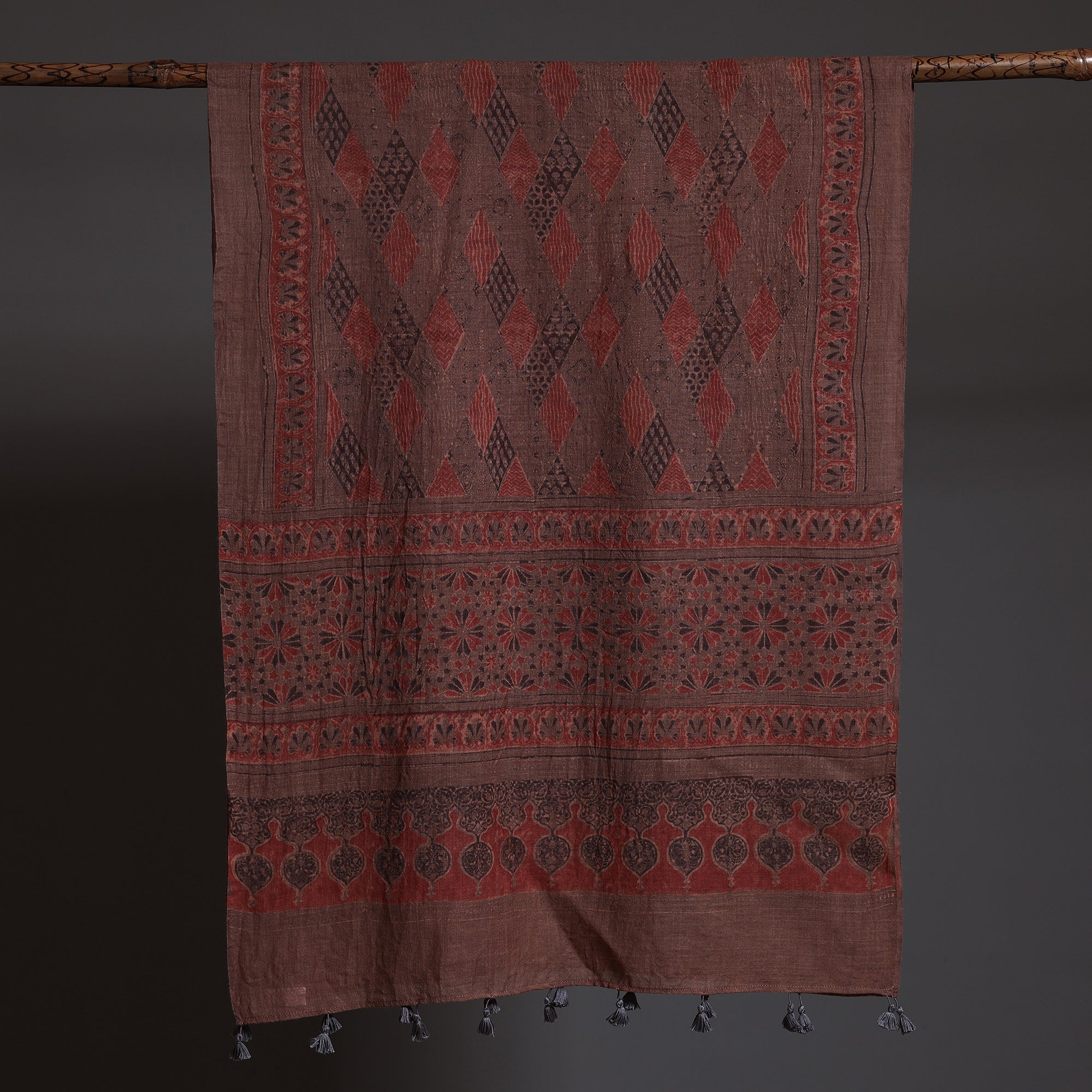 AJRAKH BY SUFIYAN ISMAIL KHATRI Brown - Block Print Woolen Ajrakh Stole - view 2