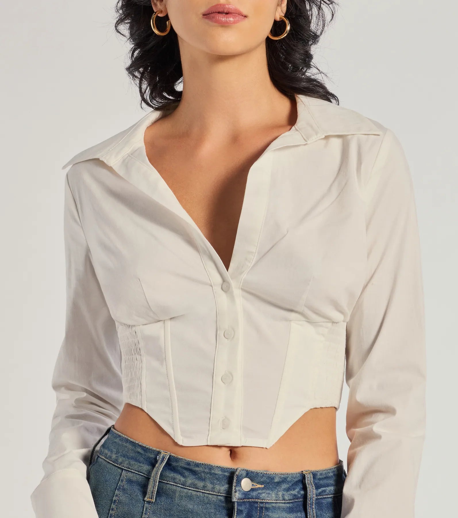 Windsor Chic Structure Long Sleeve Cropped Corset Top - view 4