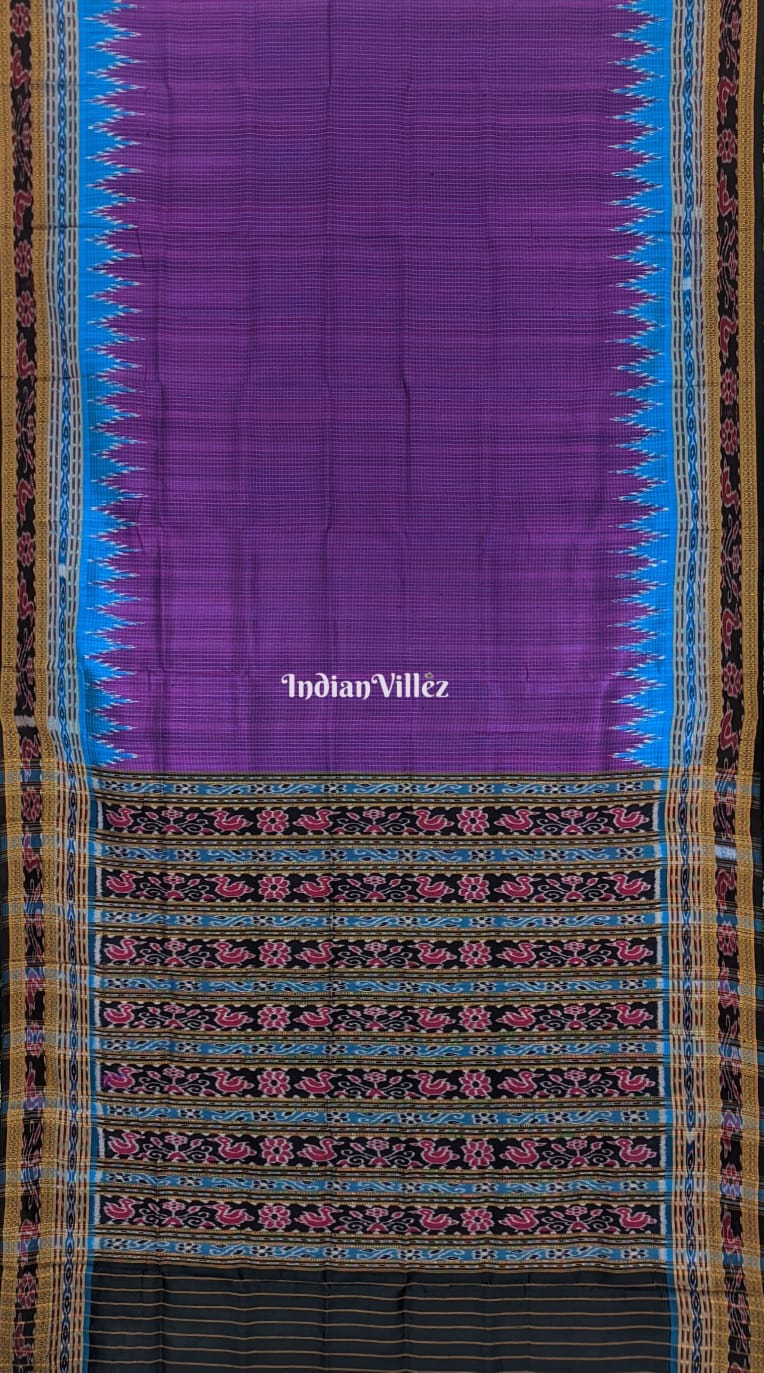 IndianVillèz Violet with Red Checks Sachipar Odisha Handloom Khandua Silk Saree