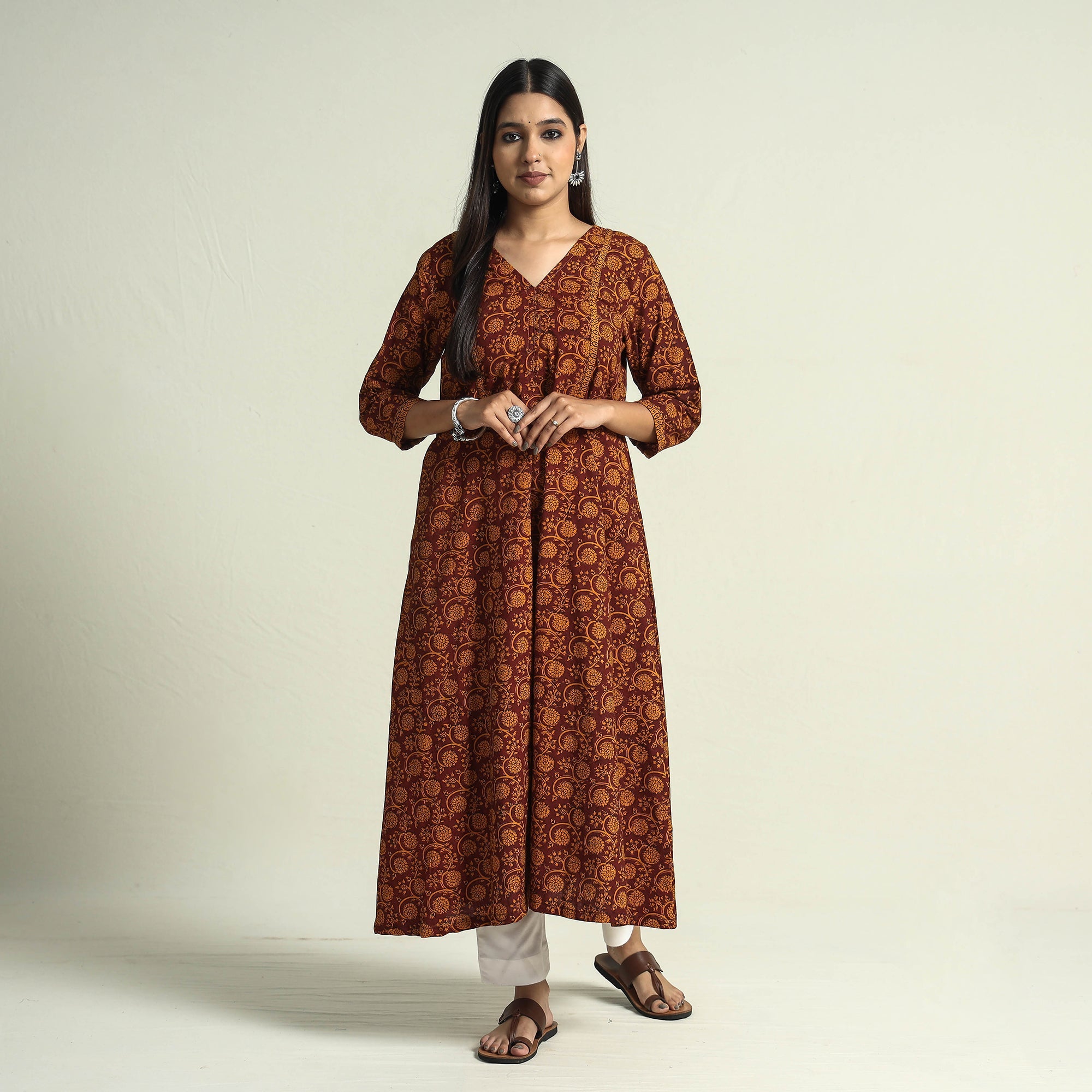 ITOKRI CASUALS Brown - Block Print Cotton A-Line Bagh Kurta - view 2