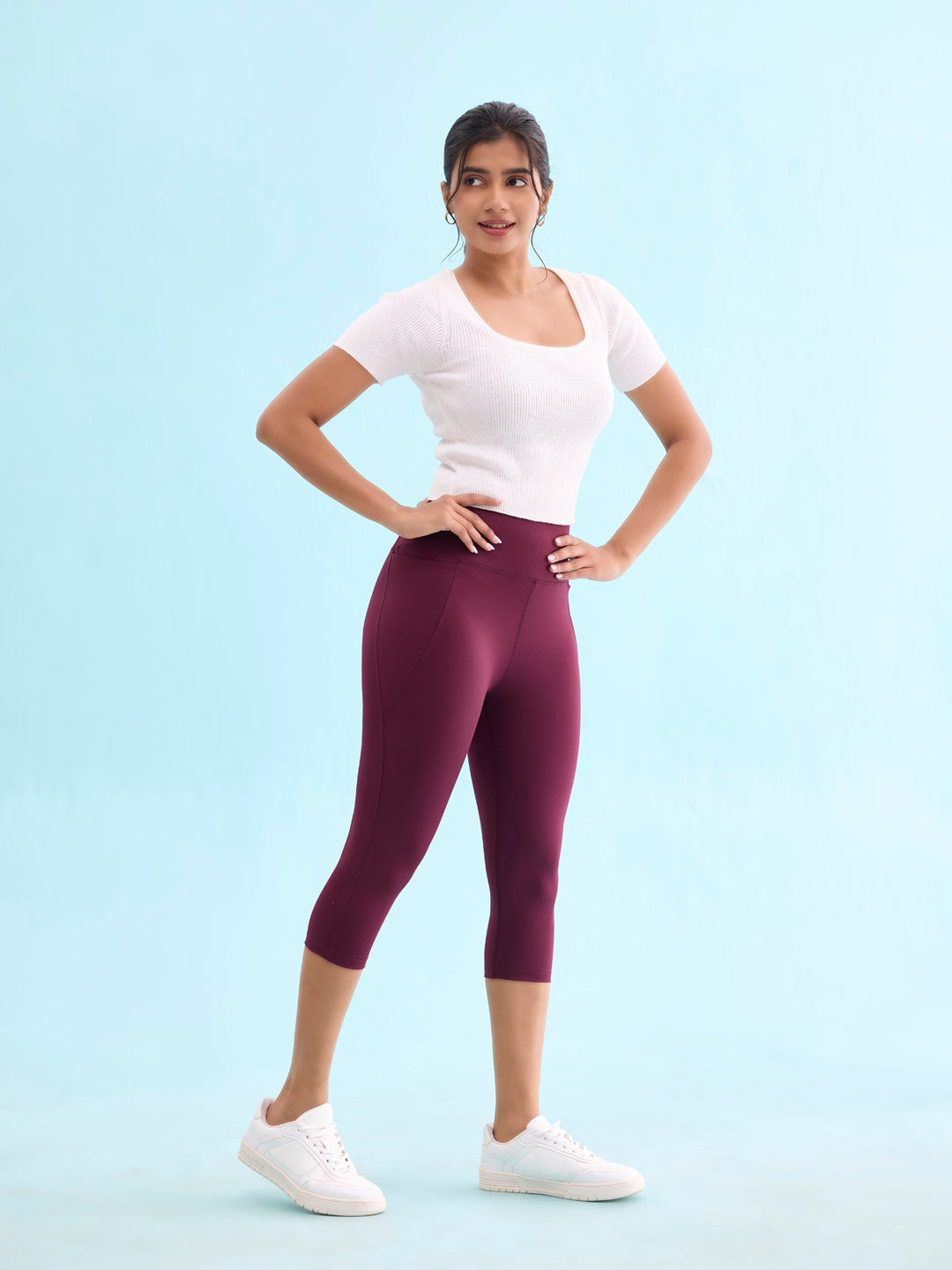 Go Colors Women Solid Maroon High Rise Training Capri - view 2