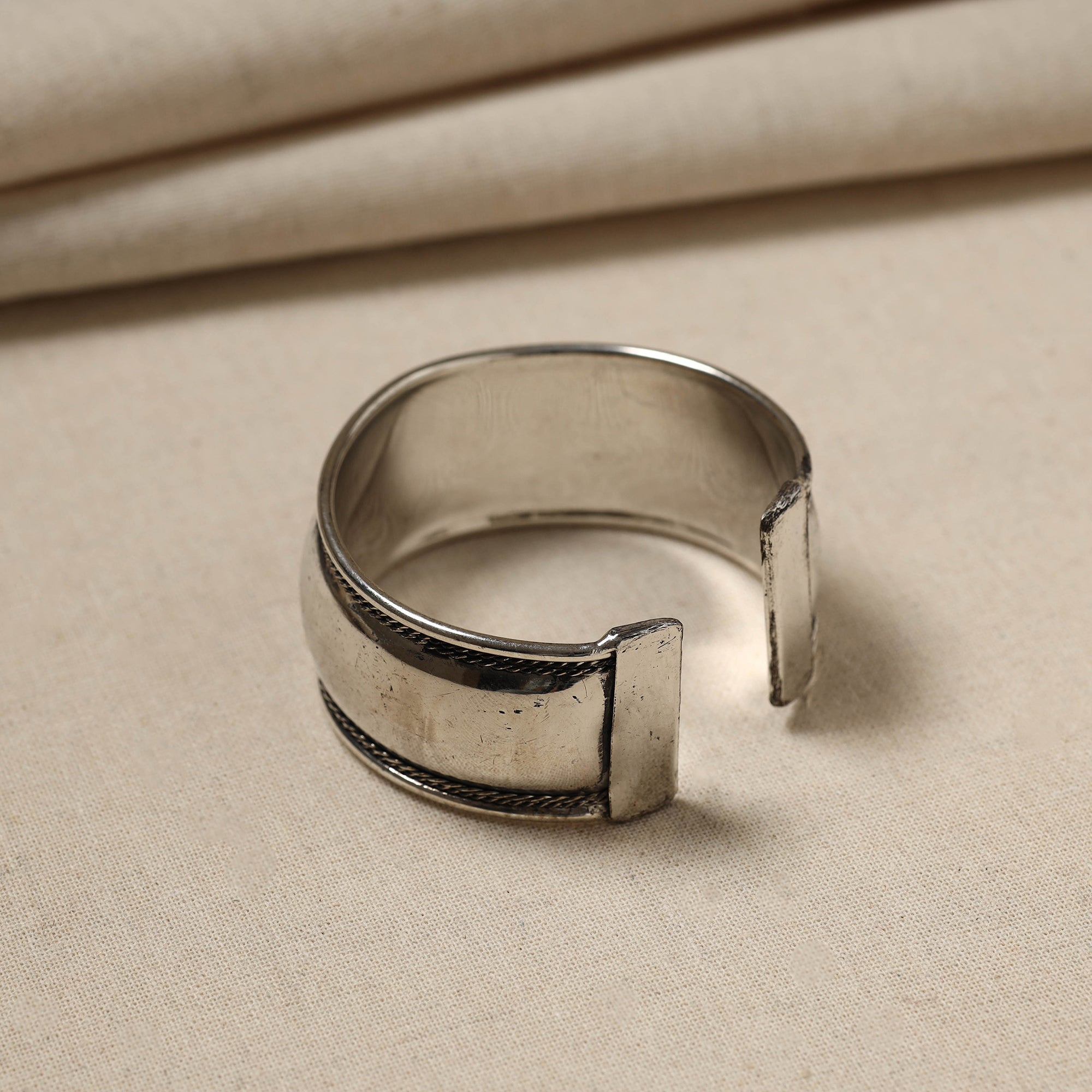 WHITE RIVER STORIES Antique Finish Oxidised German Silver Bangle / Cuff Bracelet (Adjustable)