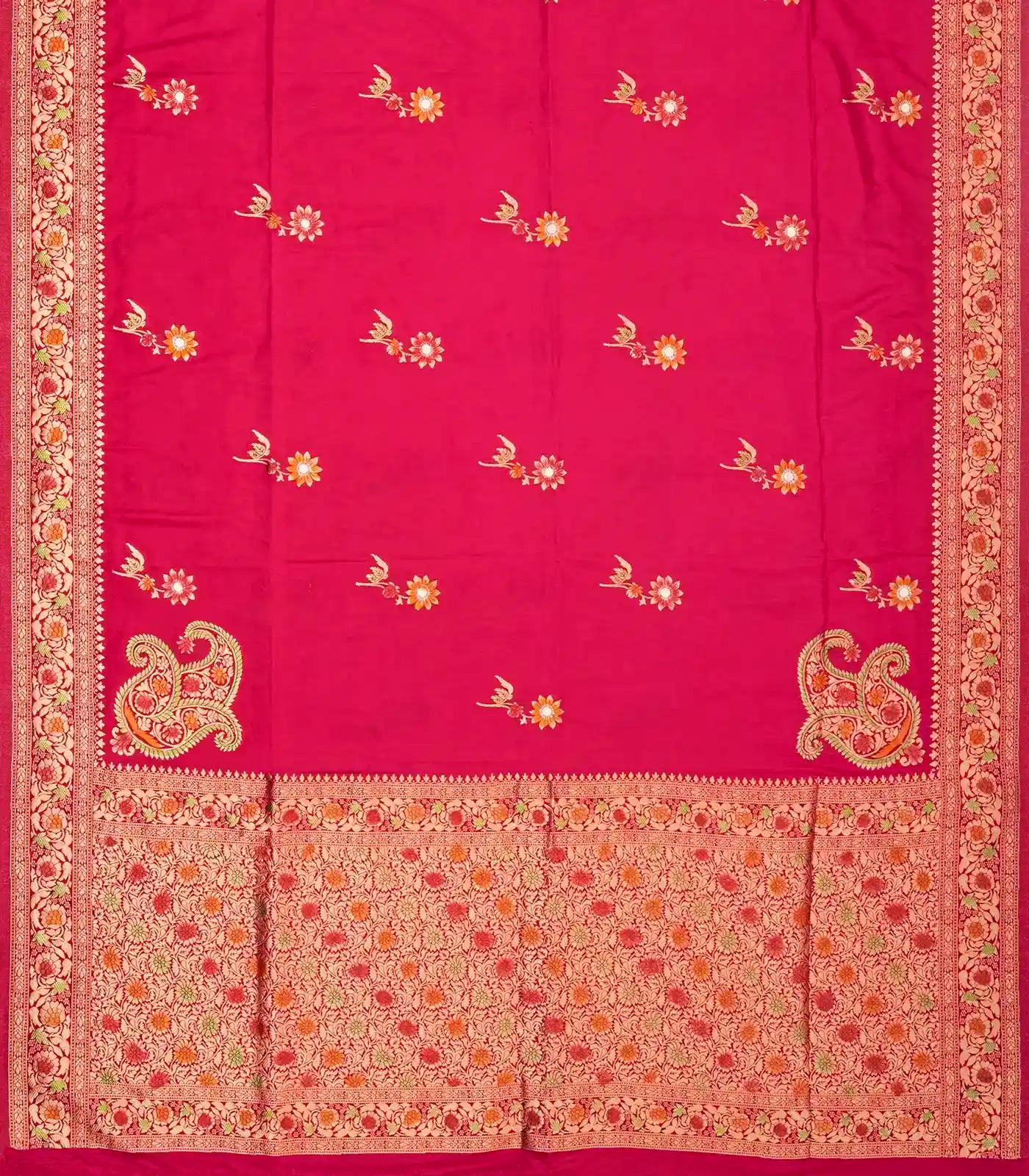 RmKV Hot Pink Woven Blended Dupion Saree With Konia Butta Motifs - view 2