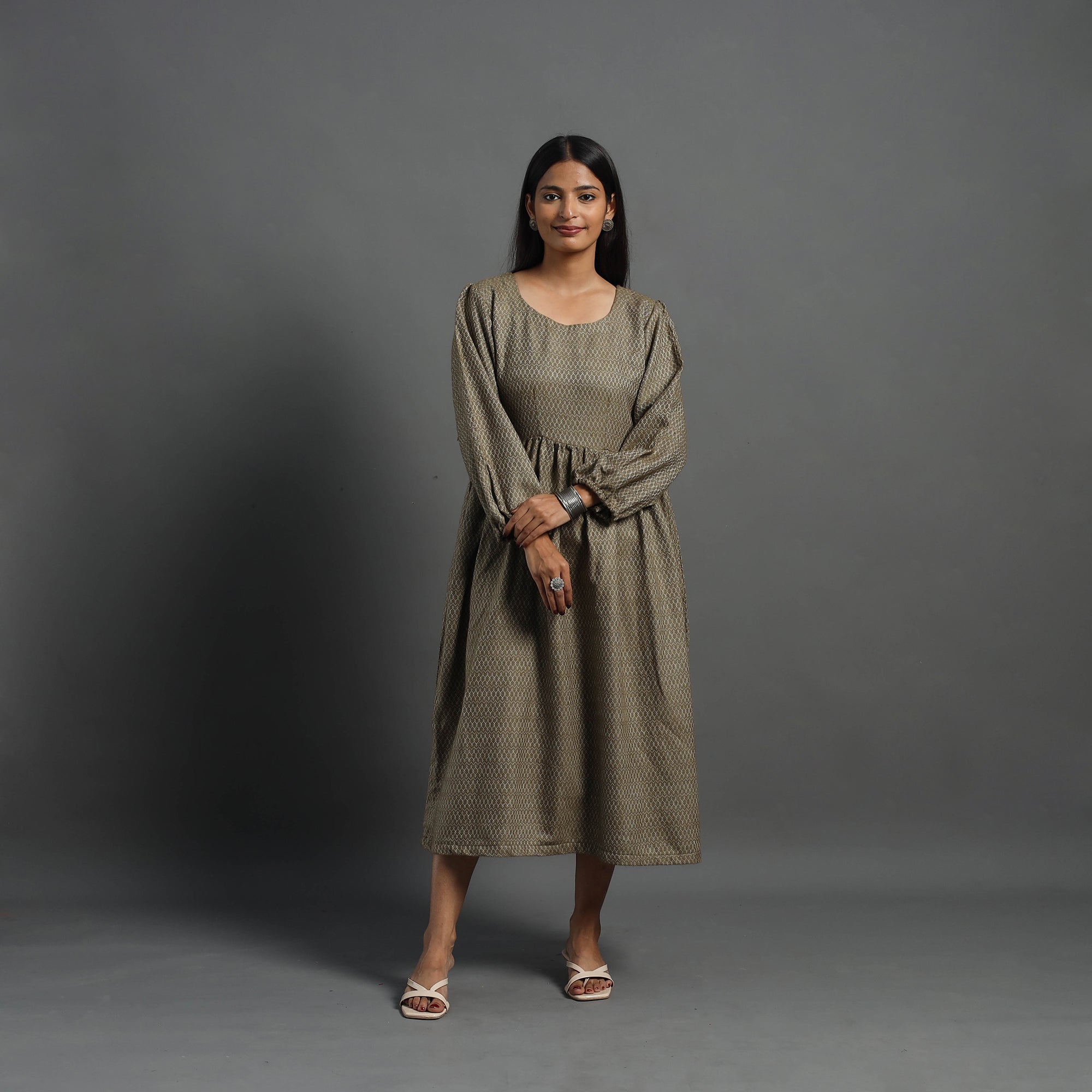 ITOKRI CASUALS Ananya Brown Plain Flared Woolen Dress 04 - view 3
