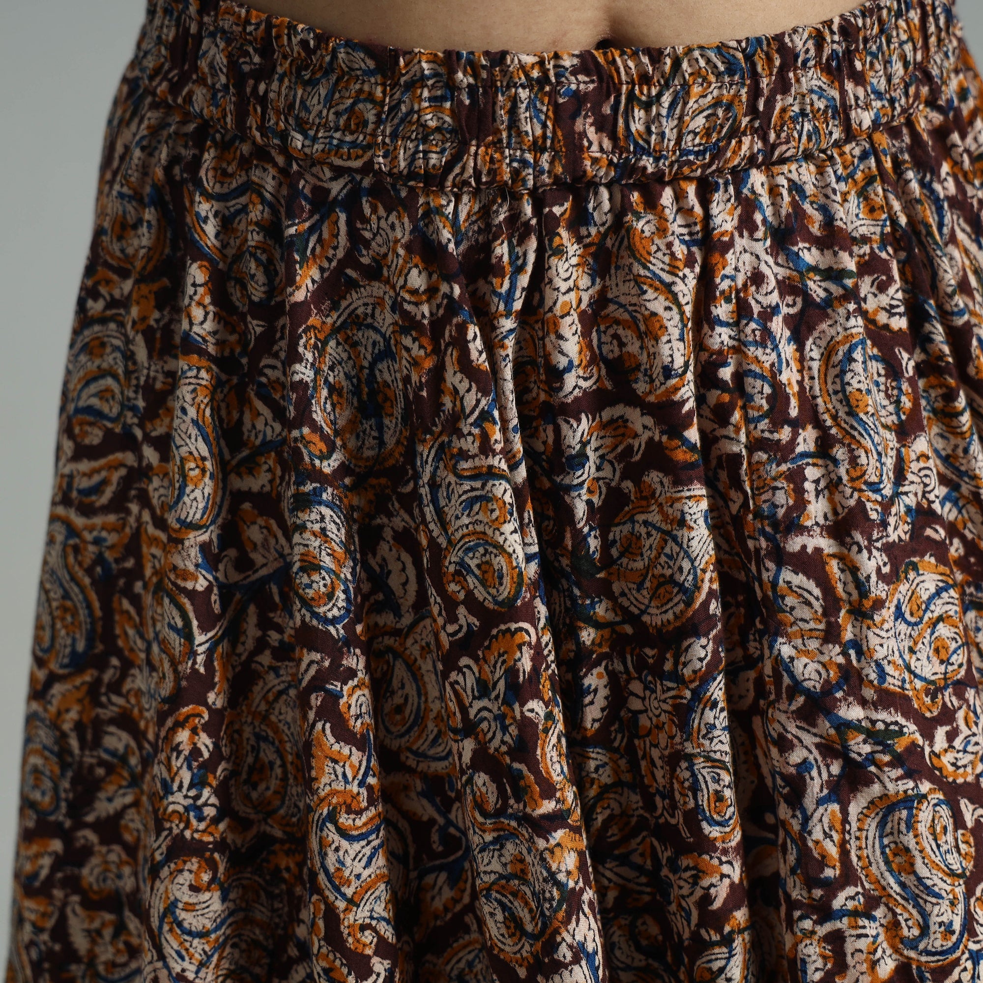 NOORI BAZAR Brown - Hand Block Printed Cotton Long Kalamkari Skirt 14 - view 5