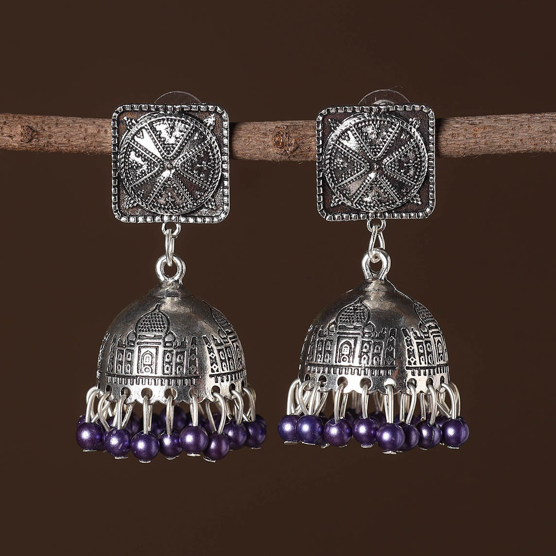 JALPARI Ayesha German Silver Beaded Jhumki Earrings - view 2
