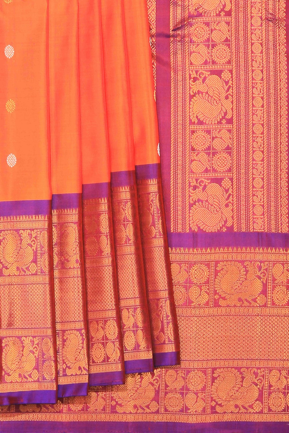 Kalanjali Gadwal Silk Orange Saree – Women's