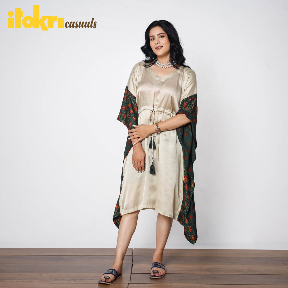 ITOKRI CASUALS Beige - Modal Silk Ajrakh Printed Kaftan Dress (Medium) - view 2