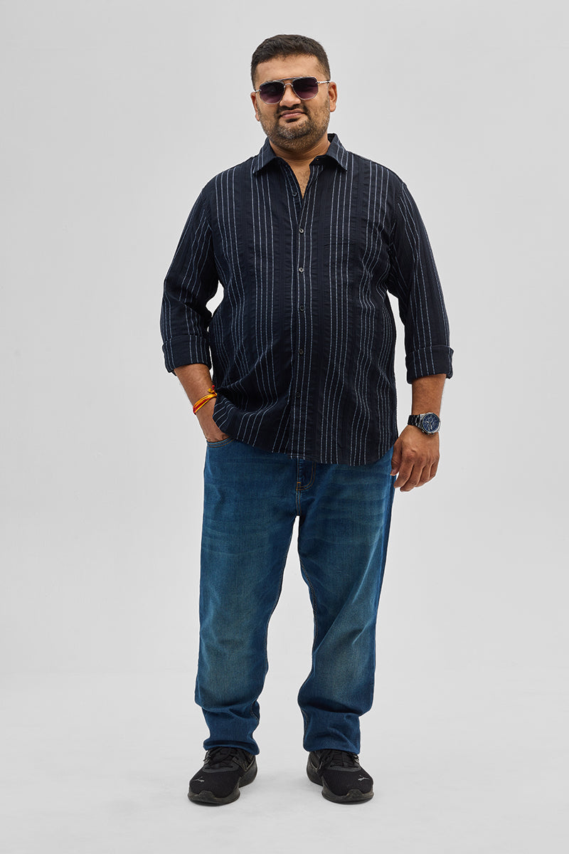 SNITCH Navy Textured Stripes Shirt - view 3