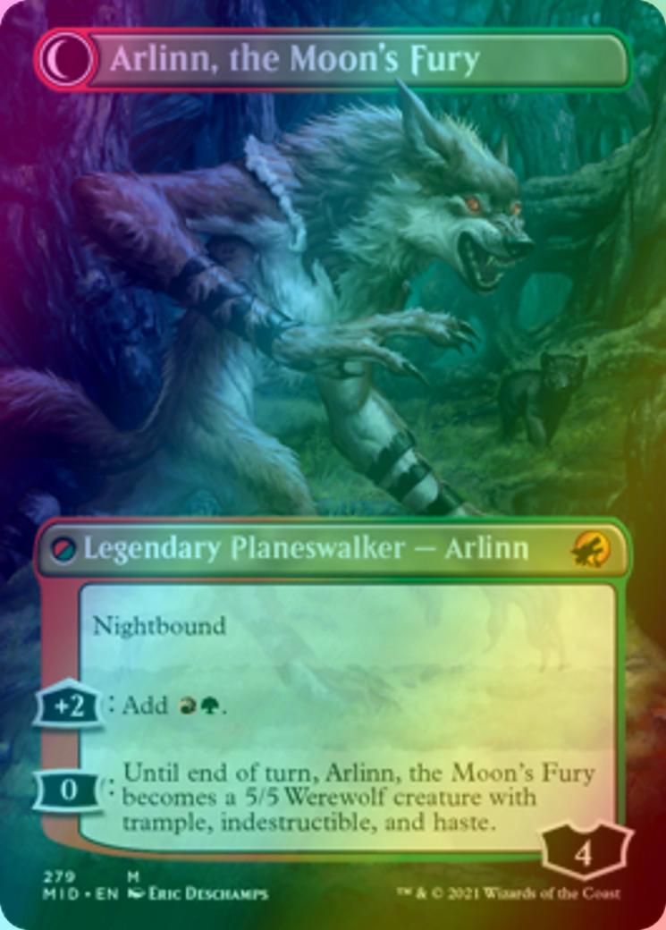 Magic Arlinn, the Pack's Hope // Arlinn, the Moon's Fury [279] [Borderless] [Innistrad: Midnight Hunt] [Foil] - view 2