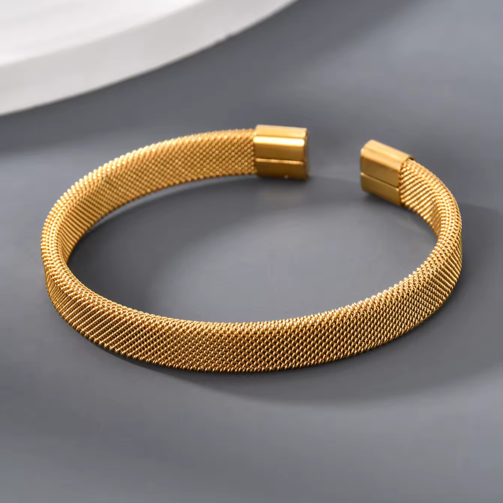 Branta Sleek Gold-Plated Mesh Cuff Bracelet For Men - view 3