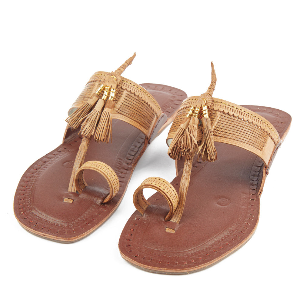 KORAKARI Brown Handstitched Leather Kolhapuri Women Slipper