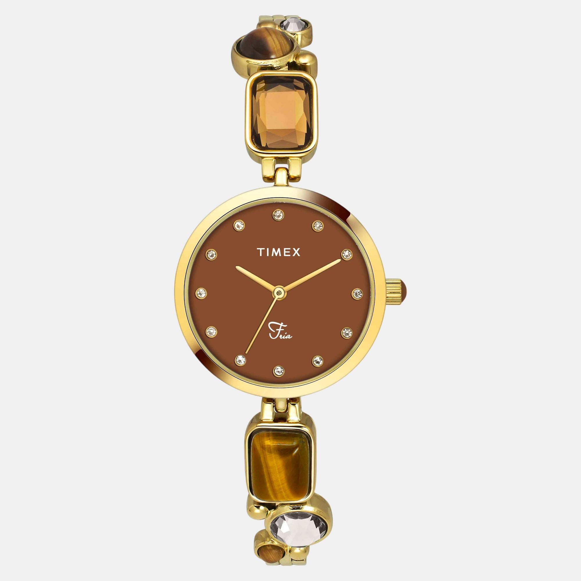 Timex Fria Women Quartz Brown Dial Analog Brass Watch TWEL17800