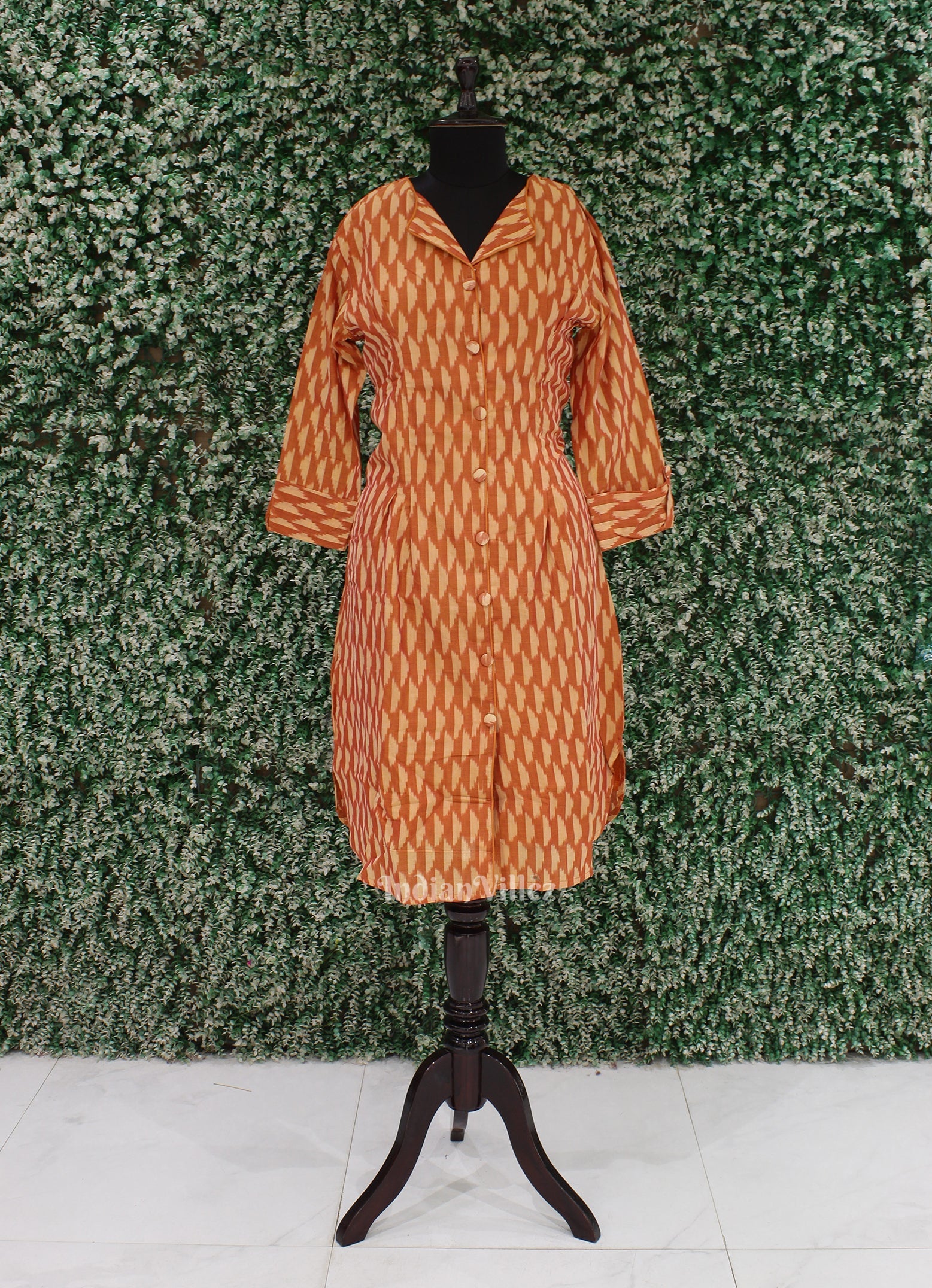 IndianVillèz Yellow Orange Odisha Ikat Designer Cotton Kurti for Women