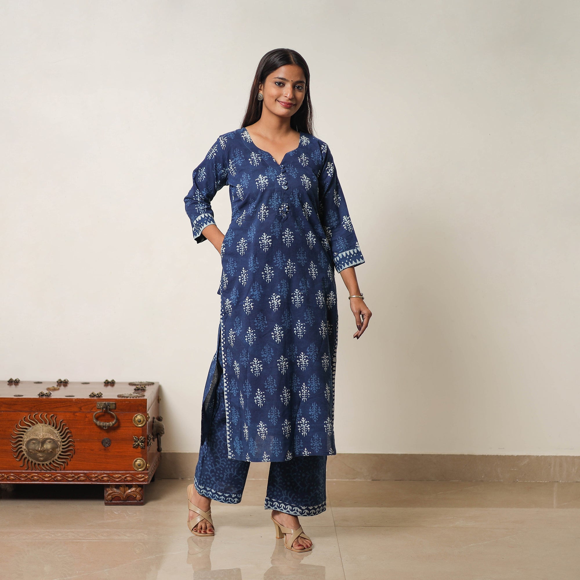 ITOKRI CASUALS Blue - Hand Block Print Indigo Bagru Cotton Suit Set 06 - view 6