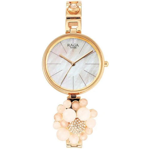Titan Raga Delight Mother Of Pearl Dial Analog Metal Strap Watch for Women 30mm 95201WM01