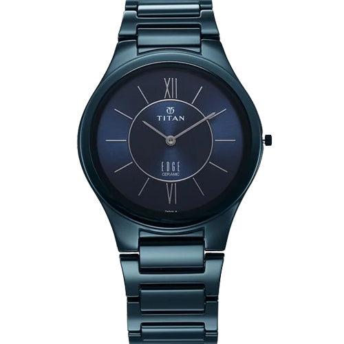 Titan Edge Ceramic Quartz in Glossy Electric Blue Dial Watch for Men 40.5mm NR1696QC03