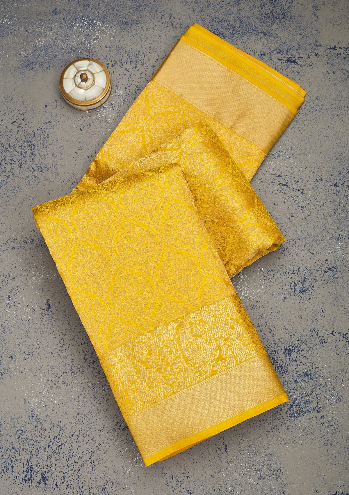 Koskii Mustard Zariwork Pure Silk Saree – Women's