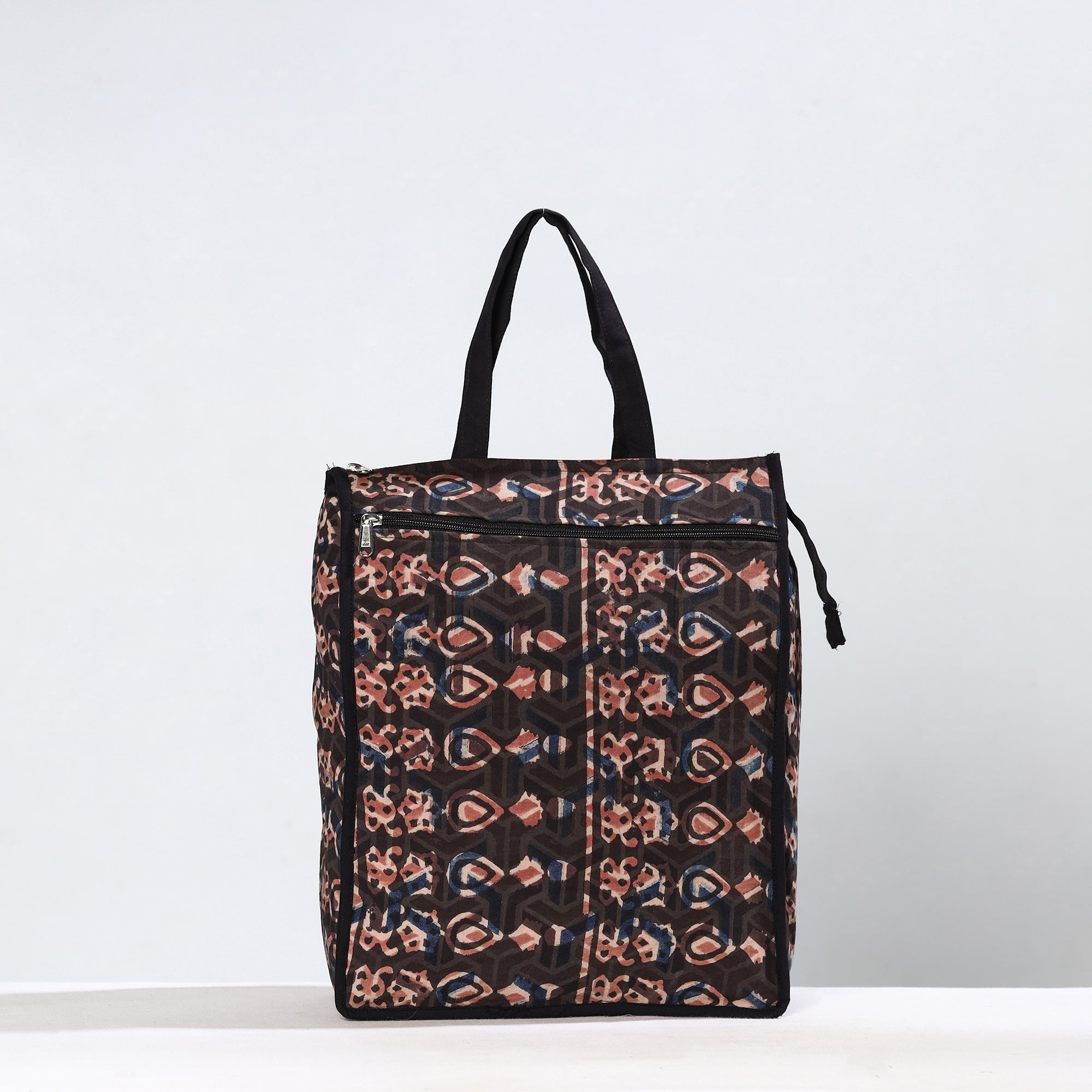 NOORI BAZAR Black - Handmade Bagru Block Printed Cotton Shopping Bag 21