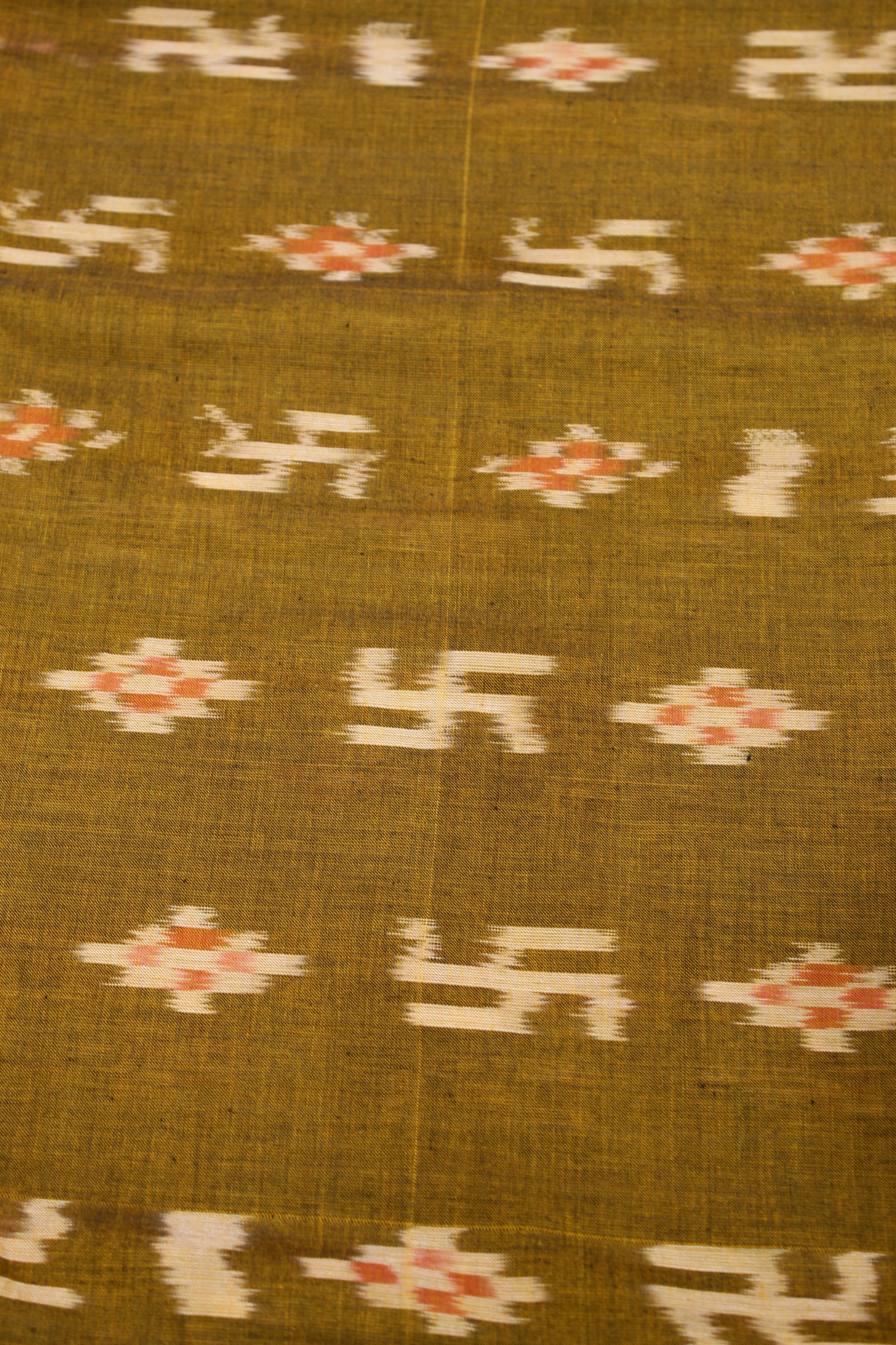 IndianVillèz Yellow Pasapali Swastik Sambalpuri Ikat Cotton Fabric - view 2