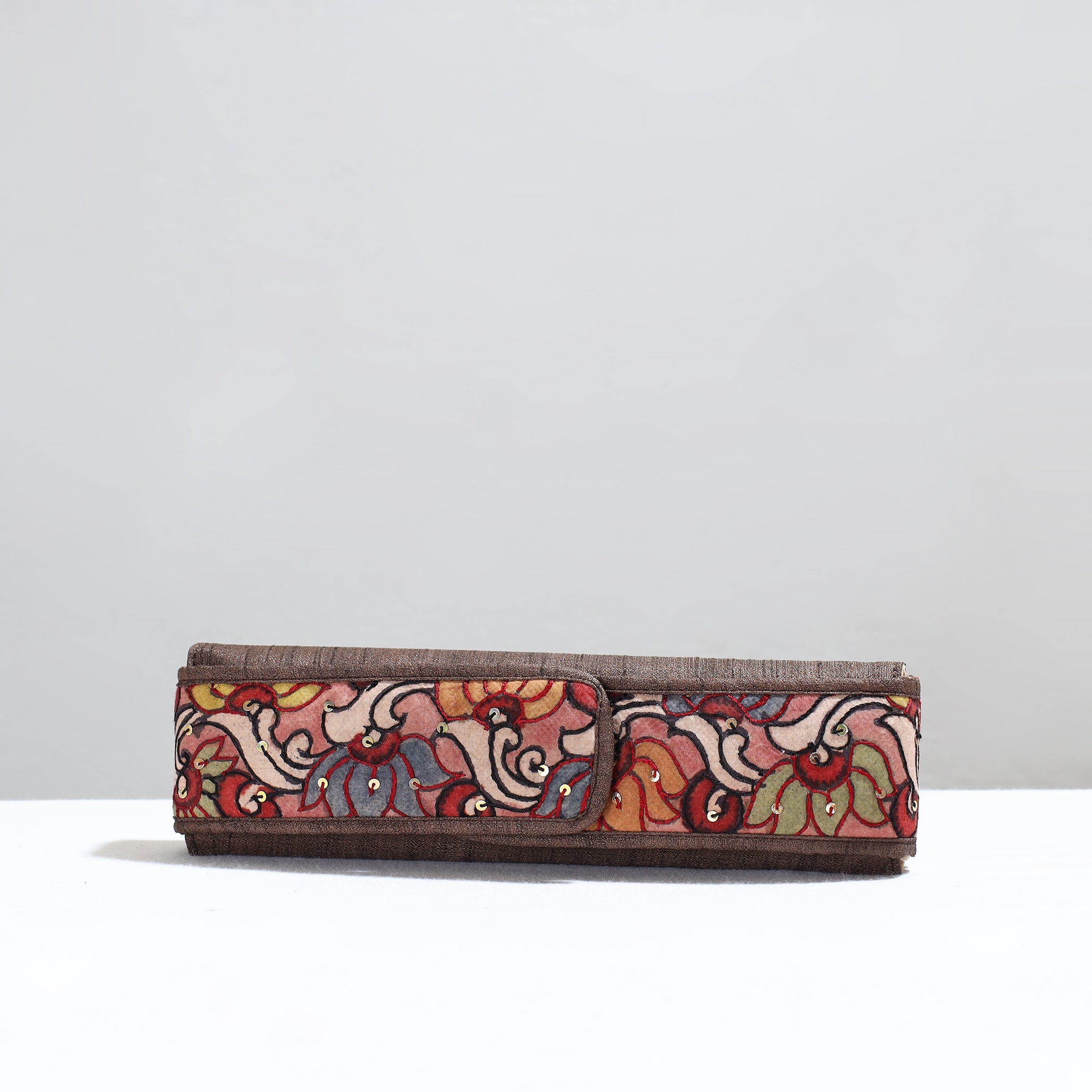 DWARAKA PLUS Brown - Handpainted Kalamkari Natural Dyed Ghicha Silk Earrings Pouch 19 - view 2