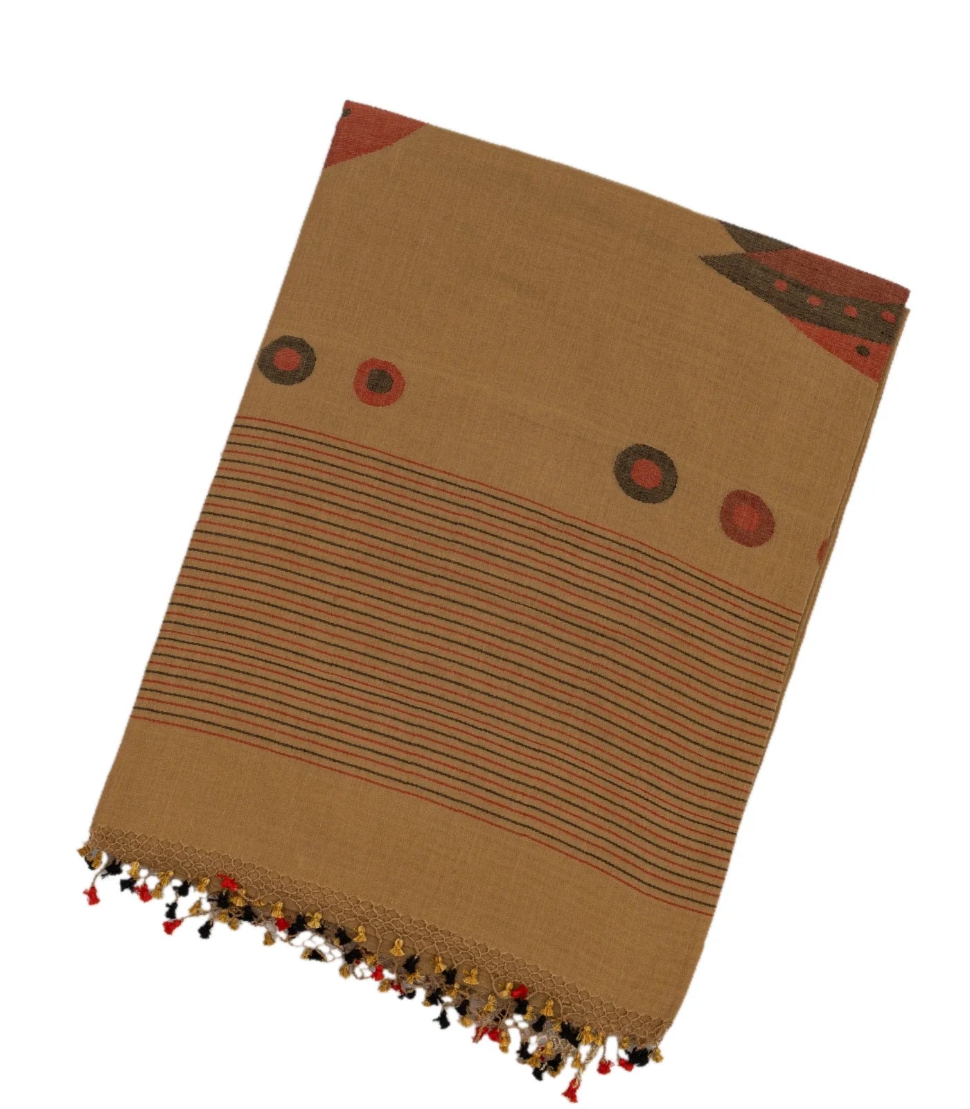 RmKV Beige Handloom Bengal Cotton Saree With Bird Motifs