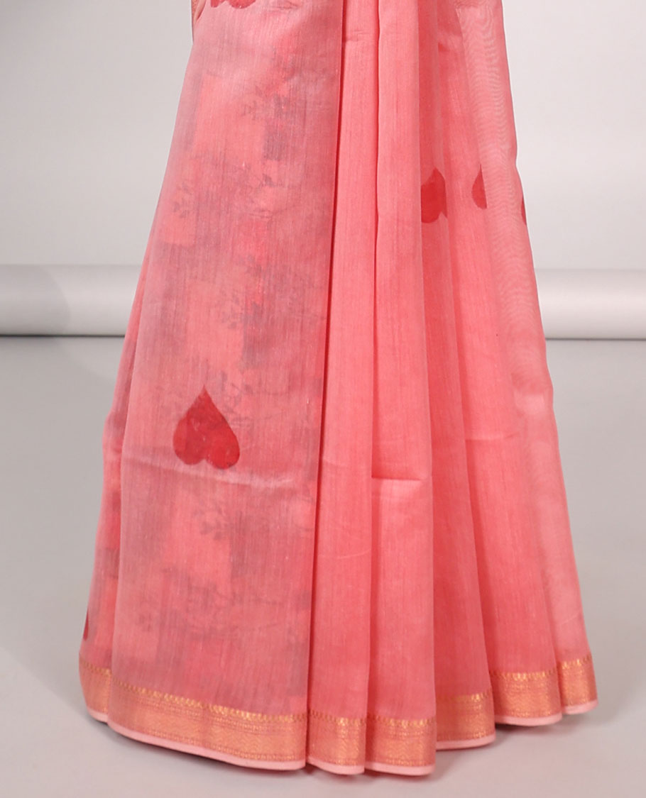 Pothys paech heart motifs chanderi cotton saree with self zari border & striped zari pallu - view 4