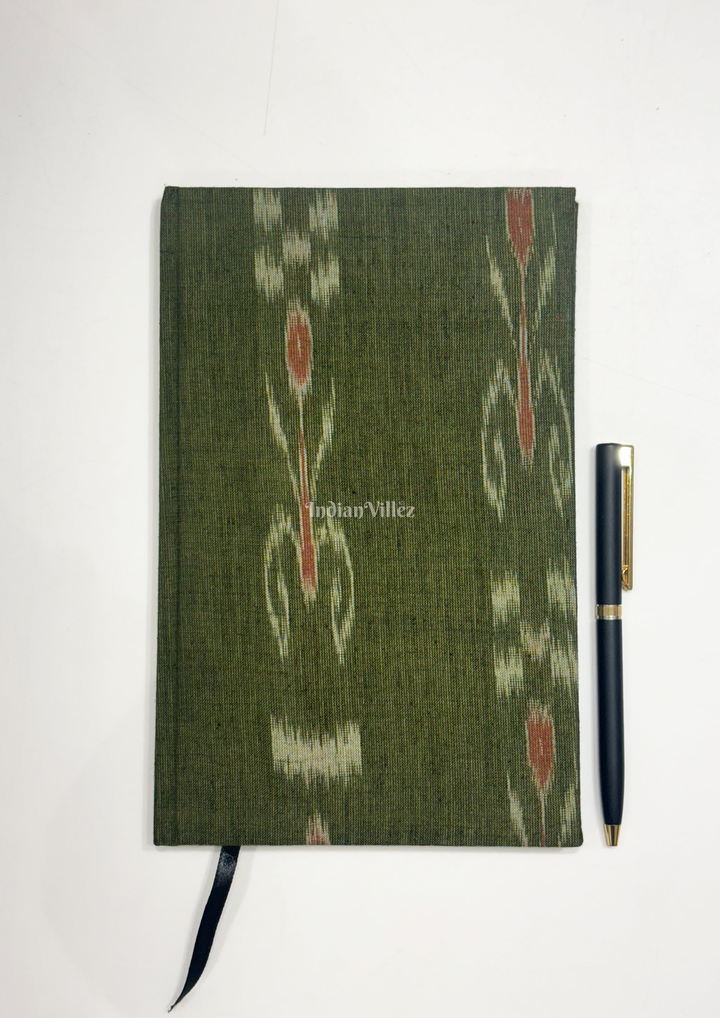 IndianVillèz Green Handmade Ikat Woven Cotton Fabric Cover Diary - view 2