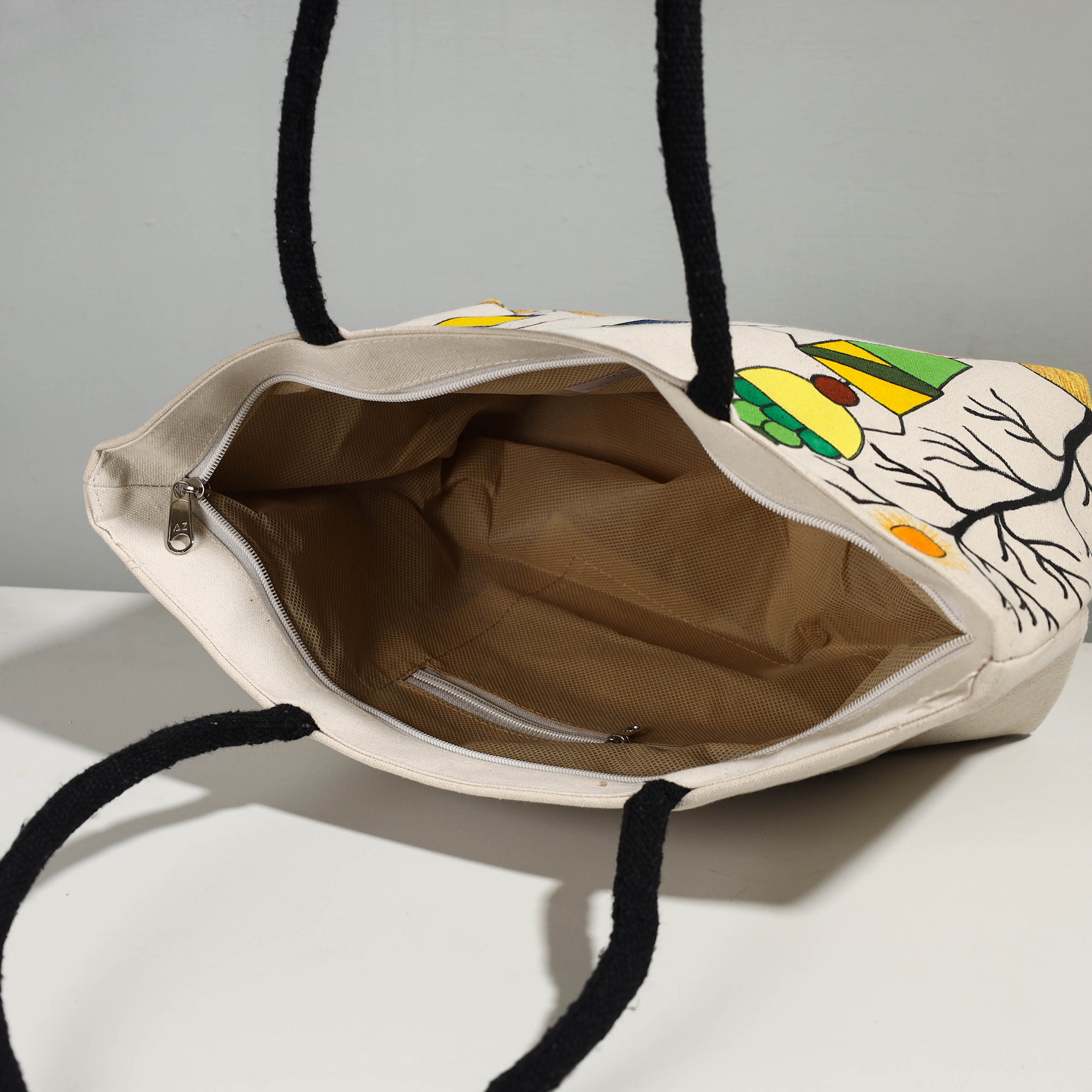 KHUSHBASH - HAPPY LOOM OF EAST Beige - Canvas Cotton Handpainted Shoulder Bag - view 3