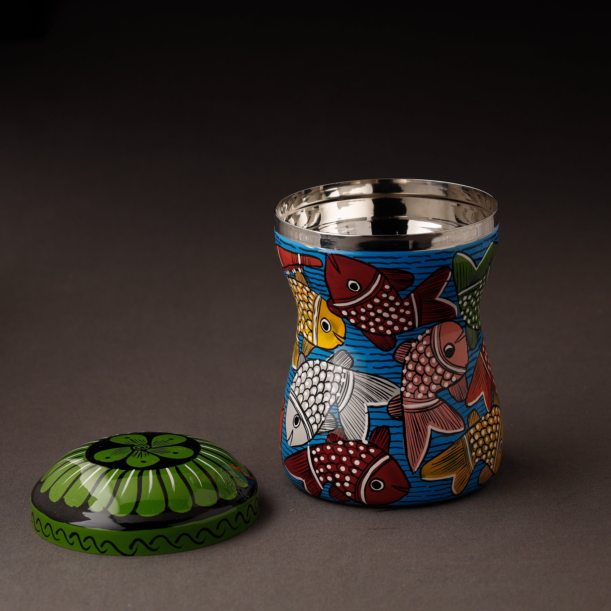 AAYAAS Bengal Patua Handpainted Stainless Steel Multi Utility Container - view 2
