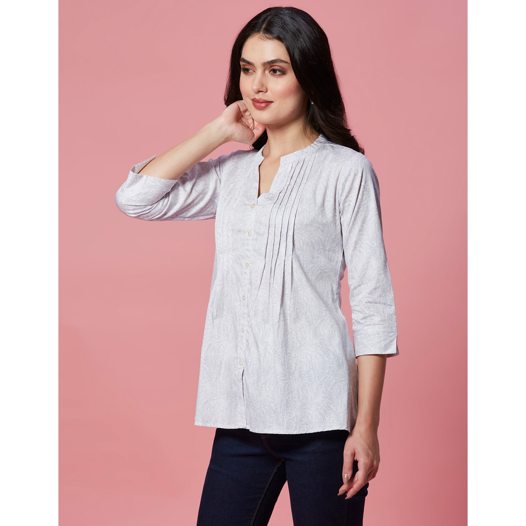 Peachmode White Printed Pure Cotton A-Line Top - view 4