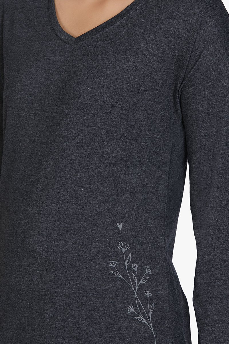 Amante Cotton Blend Long Sleeve Sleep T-shirt - Charcoal - view 4