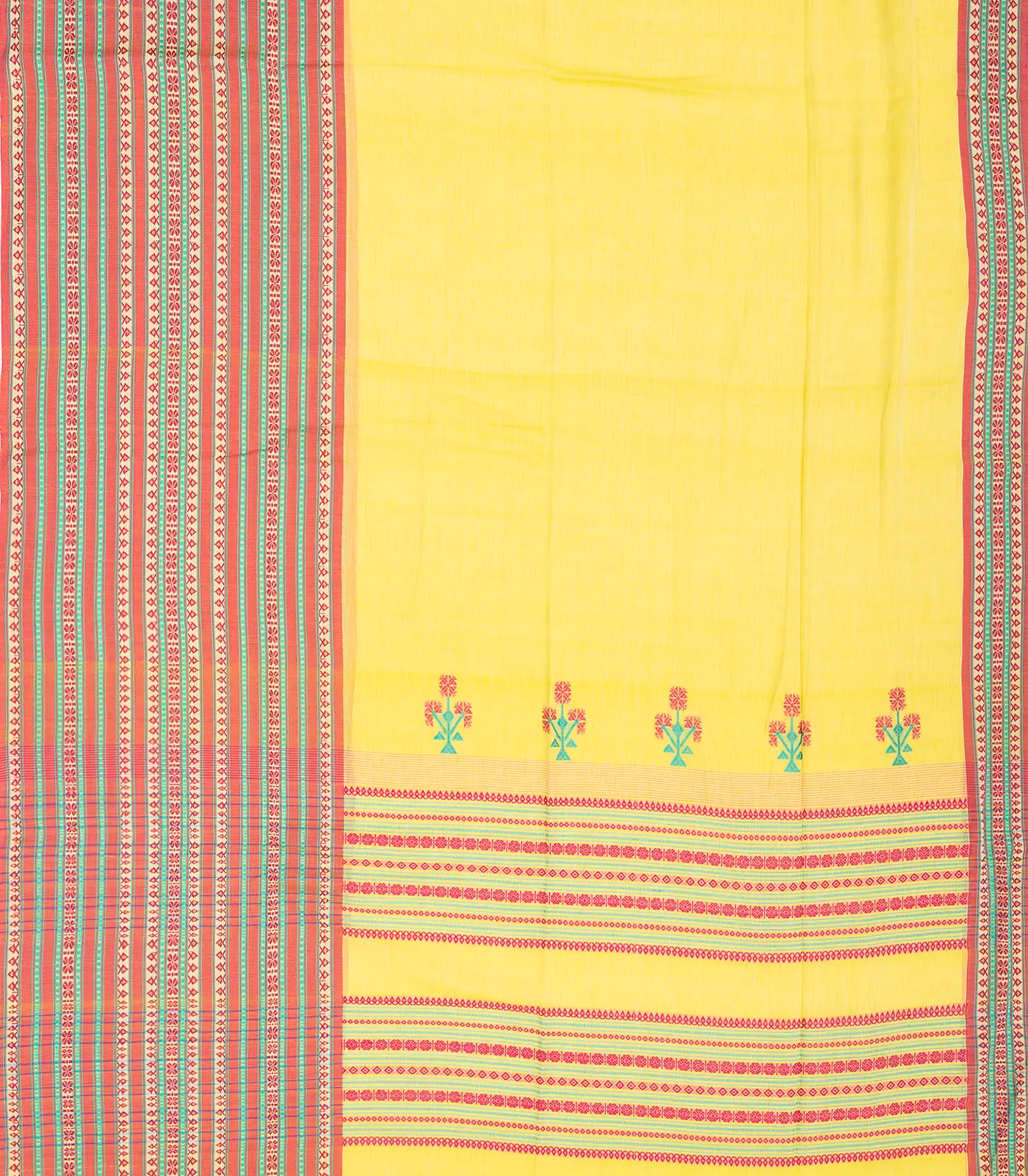 RmKV Lemon Yellow Handloom Bengal Cotton Saree With Contrast Border - view 2