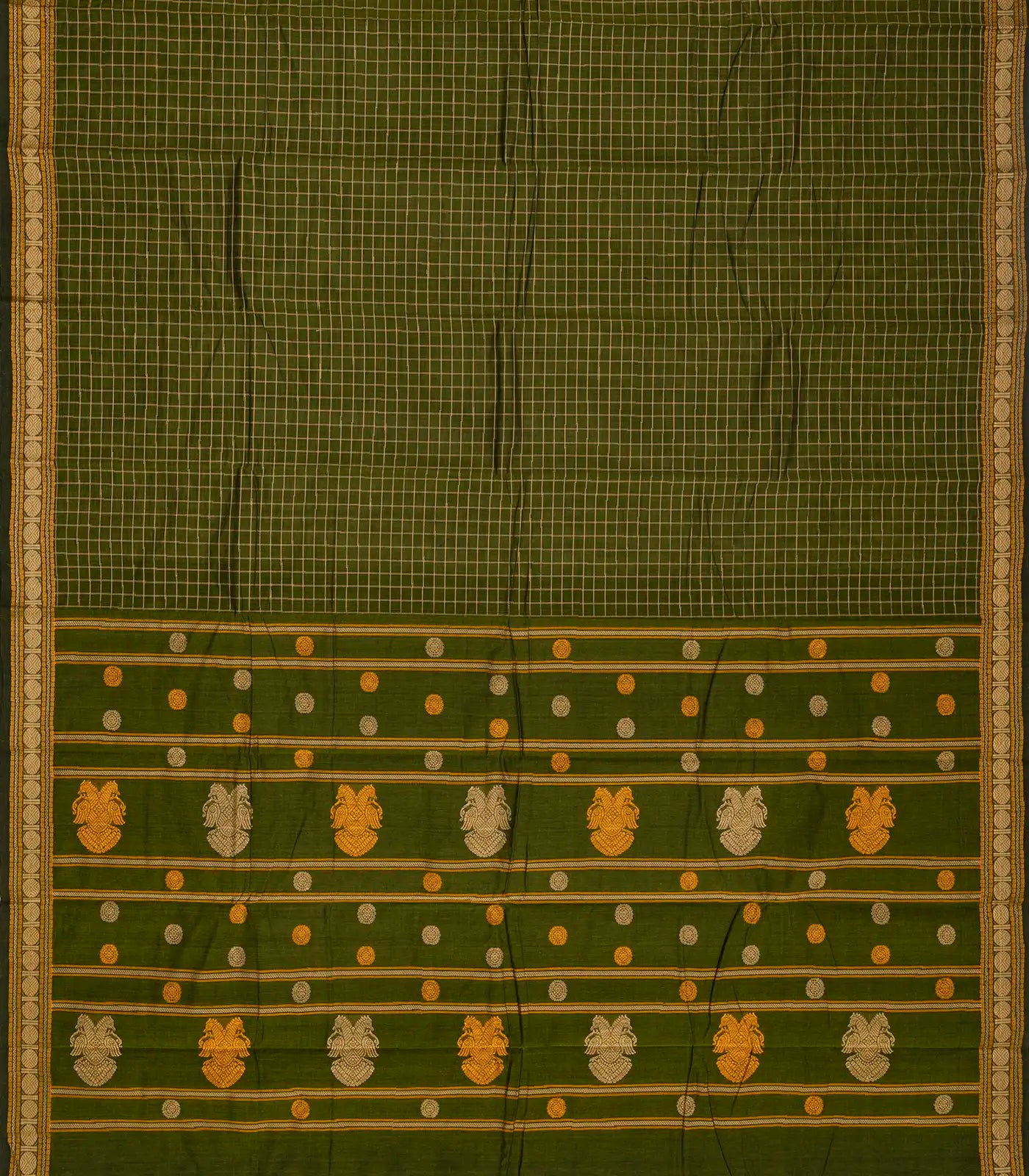 RmKV Dark Green Handloom Kanchi Cotton Saree With Checks - view 2