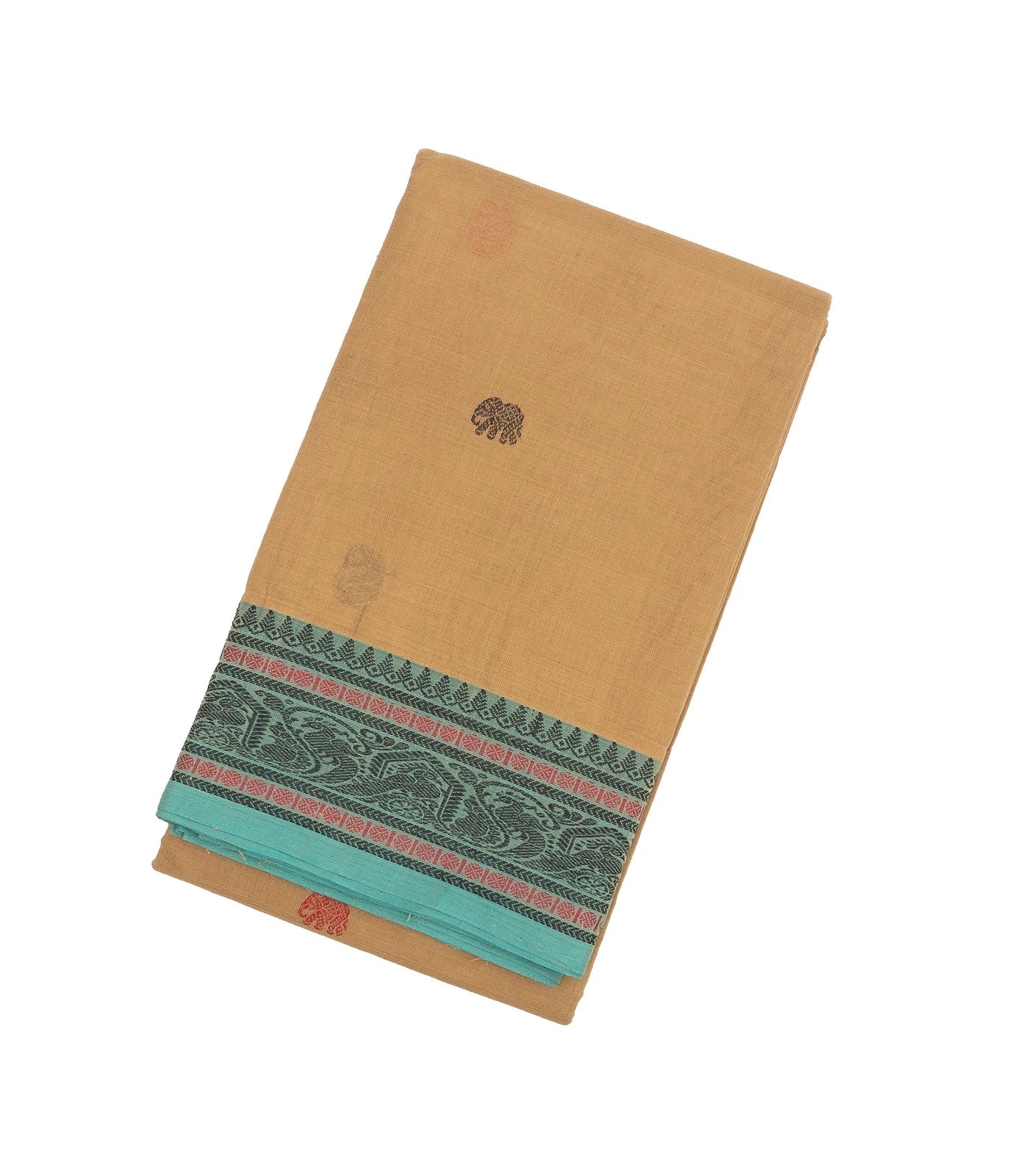 RmKV Beige Handloom Kanchi Cotton Saree With Annam & Deer Buttas